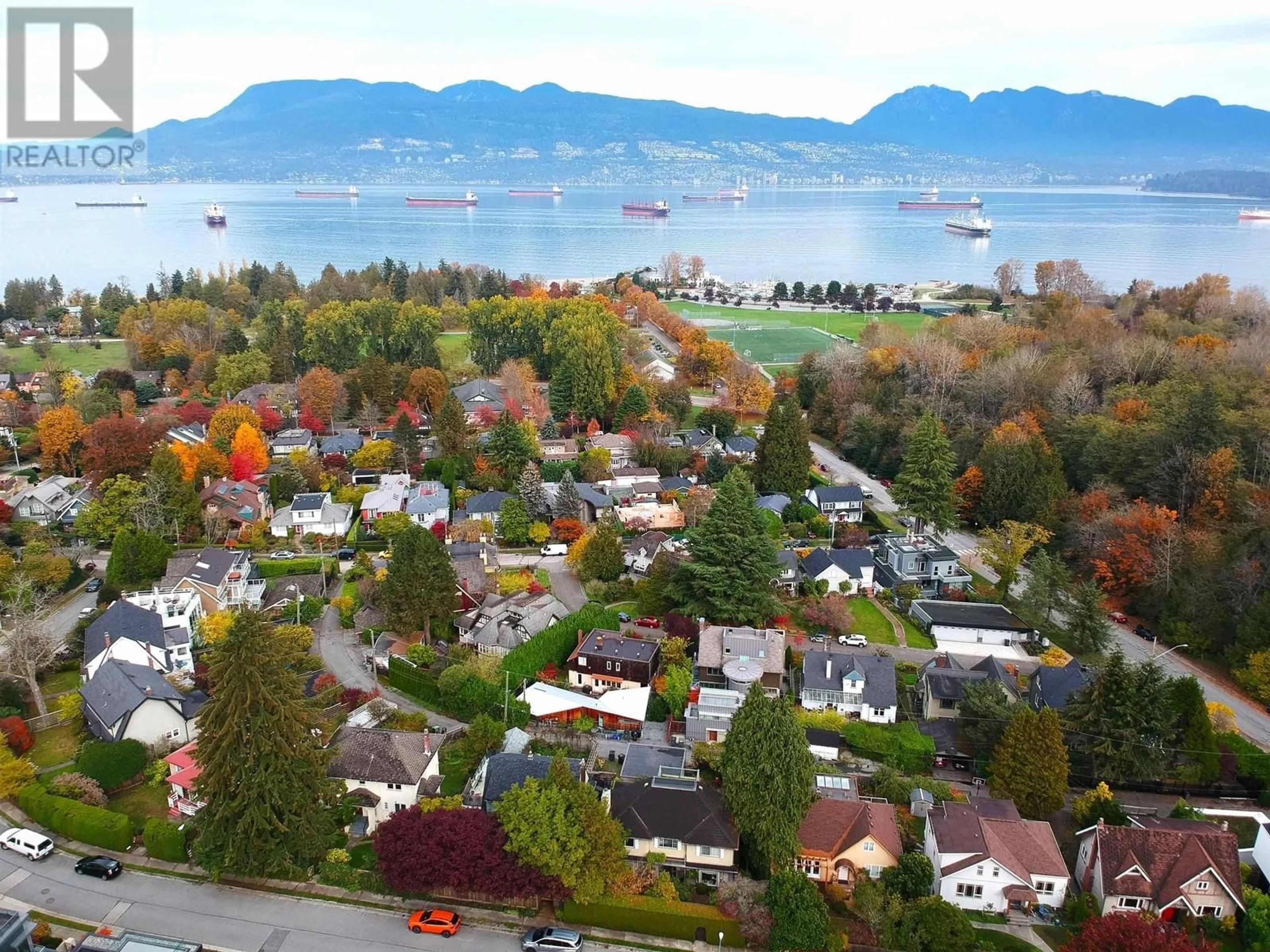 A pic from outside/outdoor area/front of a property/back of a property/a pic from drone, water/lake/river/ocean view for 4333 LOCARNO CRESCENT, Vancouver British Columbia V6R1G2