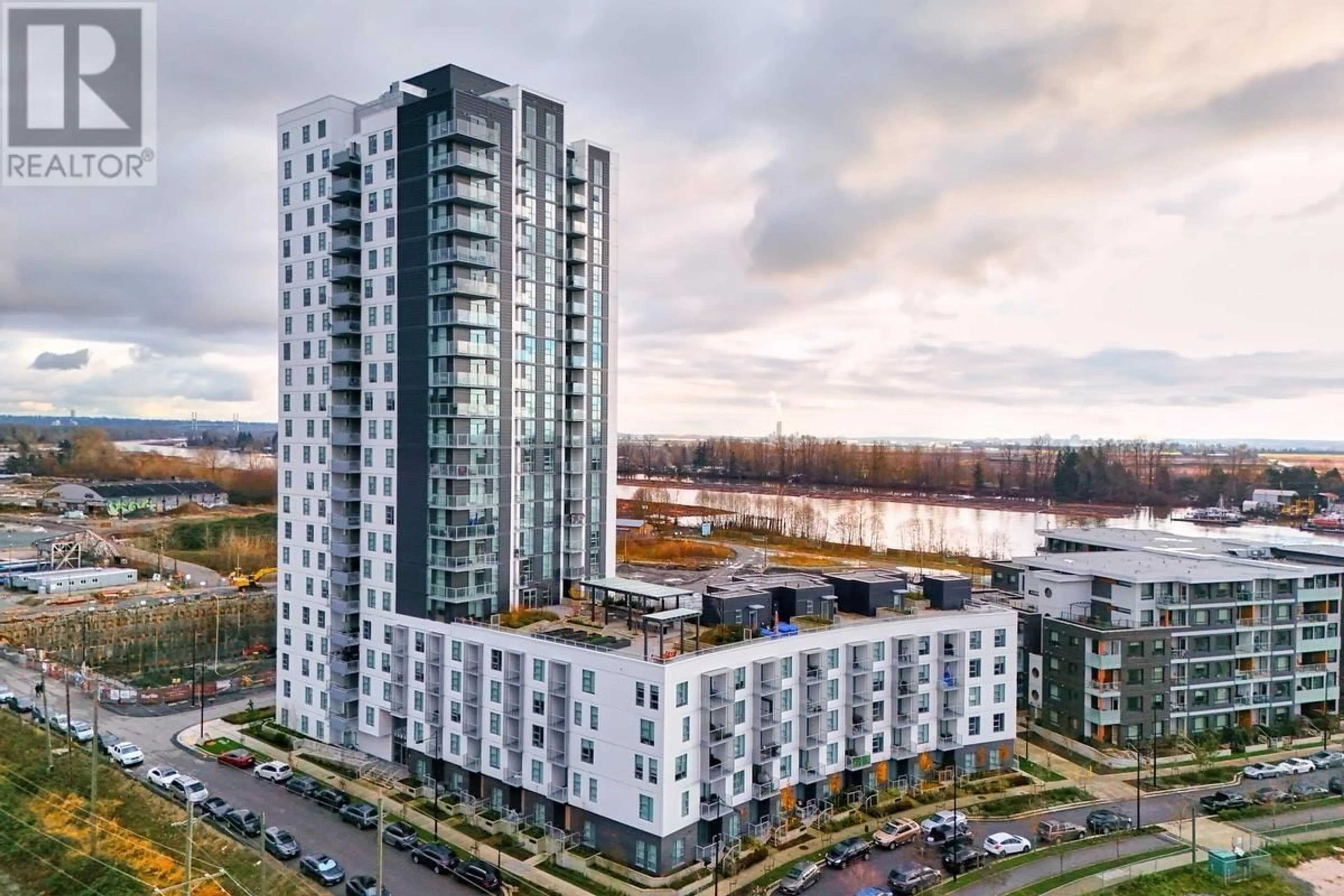 A pic from outside/outdoor area/front of a property/back of a property/a pic from drone, city buildings view from balcony for 703 - 3430 KENT AVENUE SOUTH, Vancouver British Columbia V5S0G7