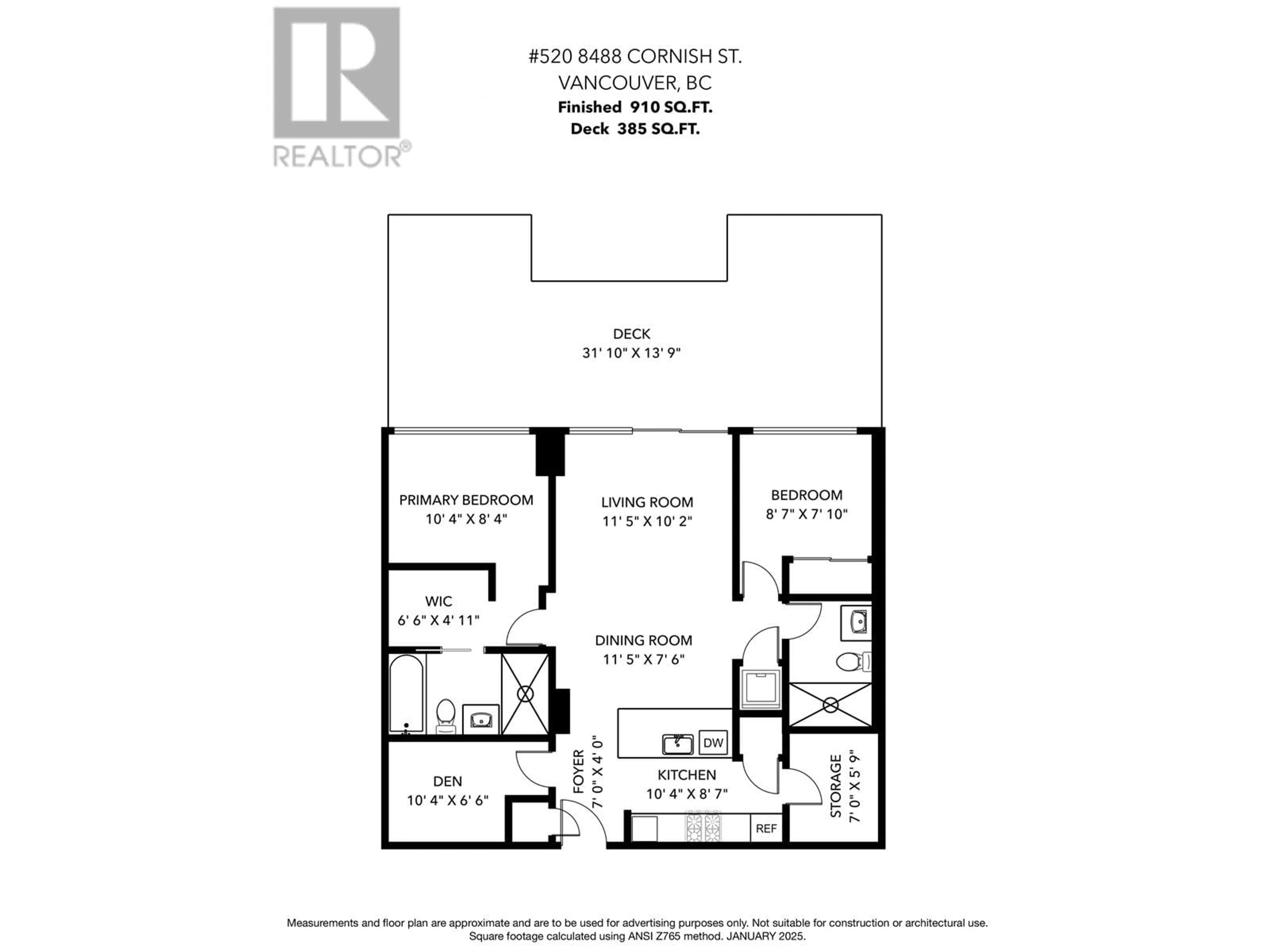 Floor plan for 520 8488 CORNISH STREET, Vancouver British Columbia V6P0C2