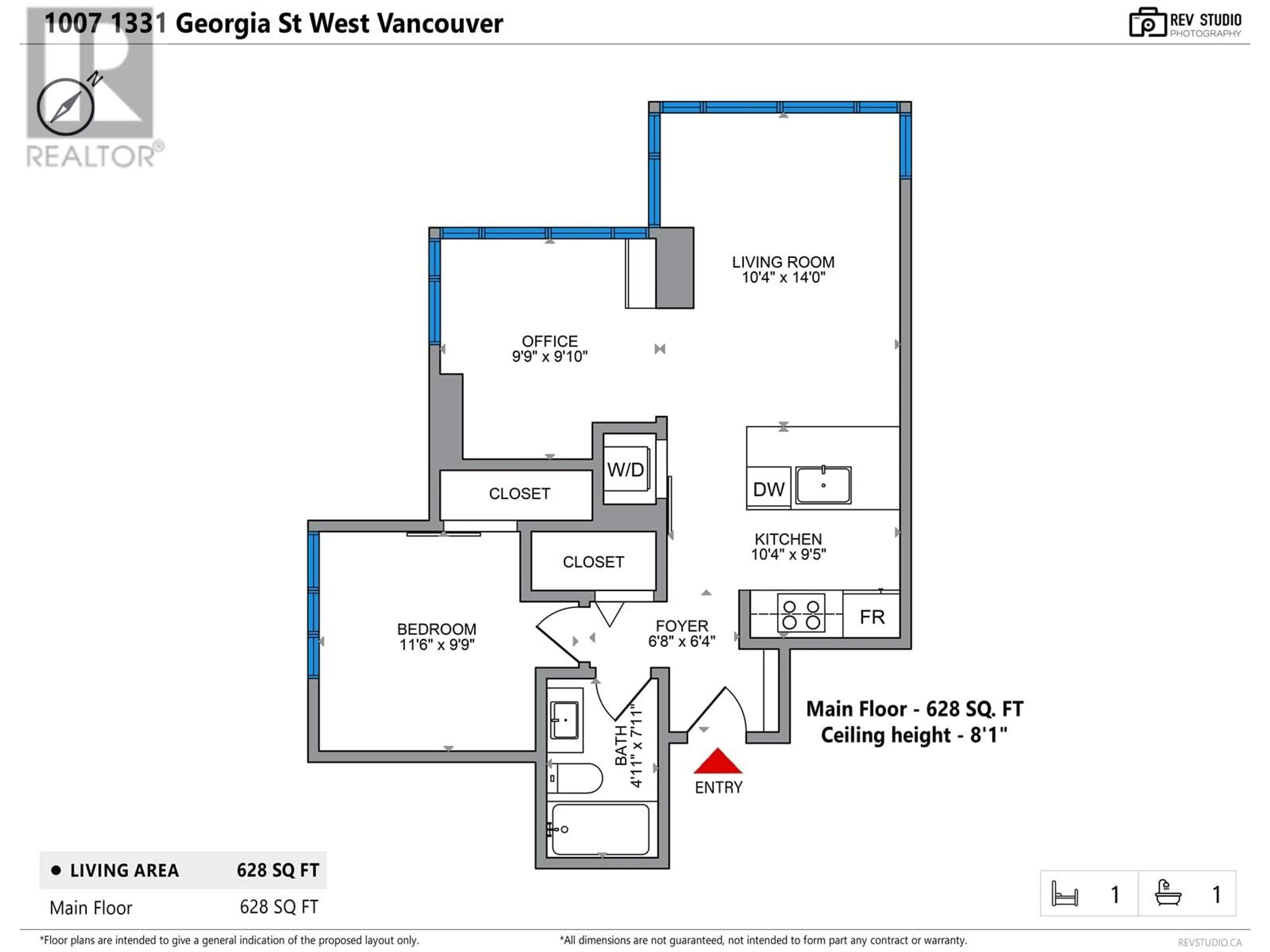 Floor plan for 1007 1331 W GEORGIA STREET, Vancouver British Columbia V6E4P1