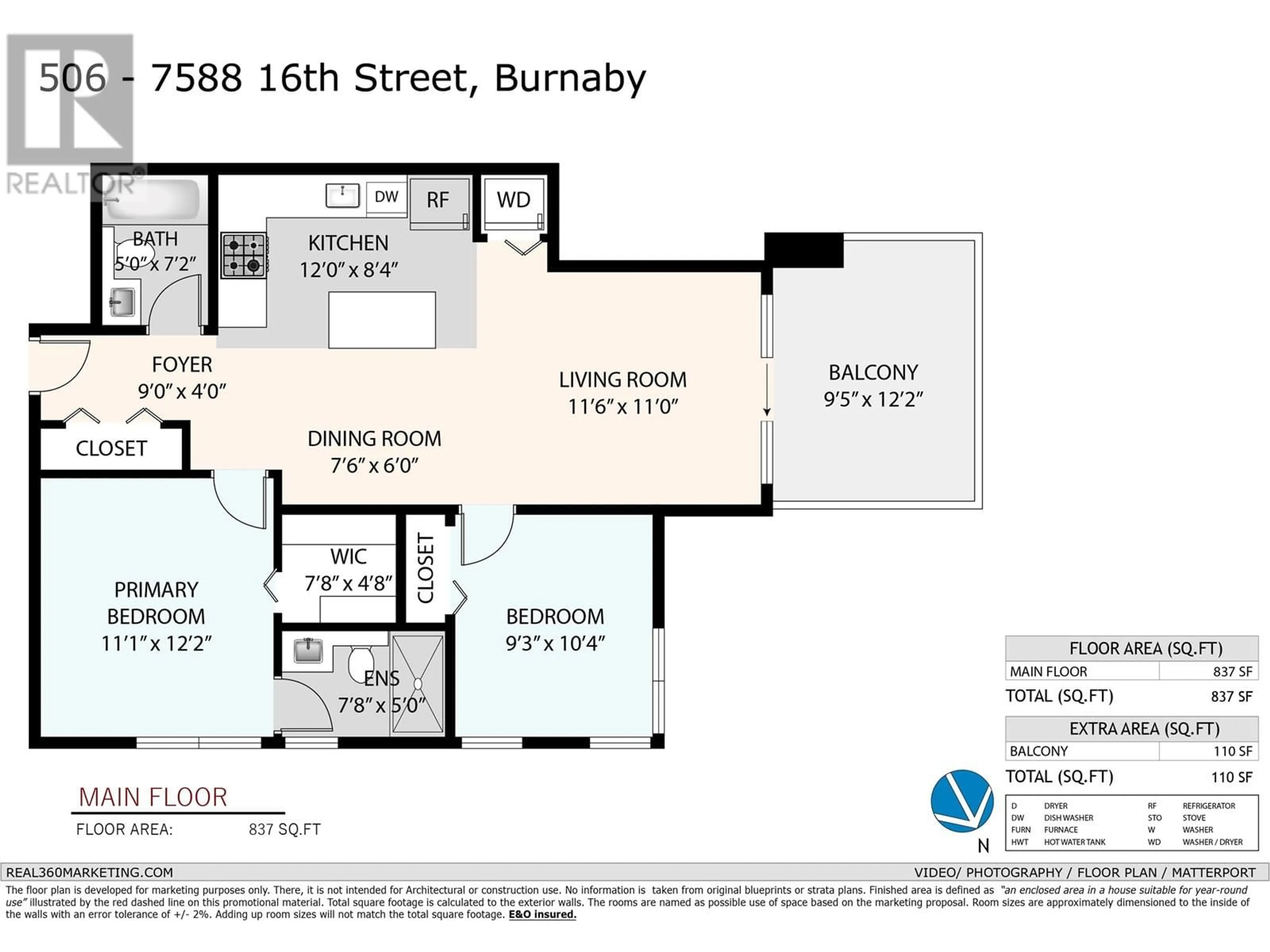 Floor plan for 506 - 7588 16TH STREET, Burnaby British Columbia V3N0H8