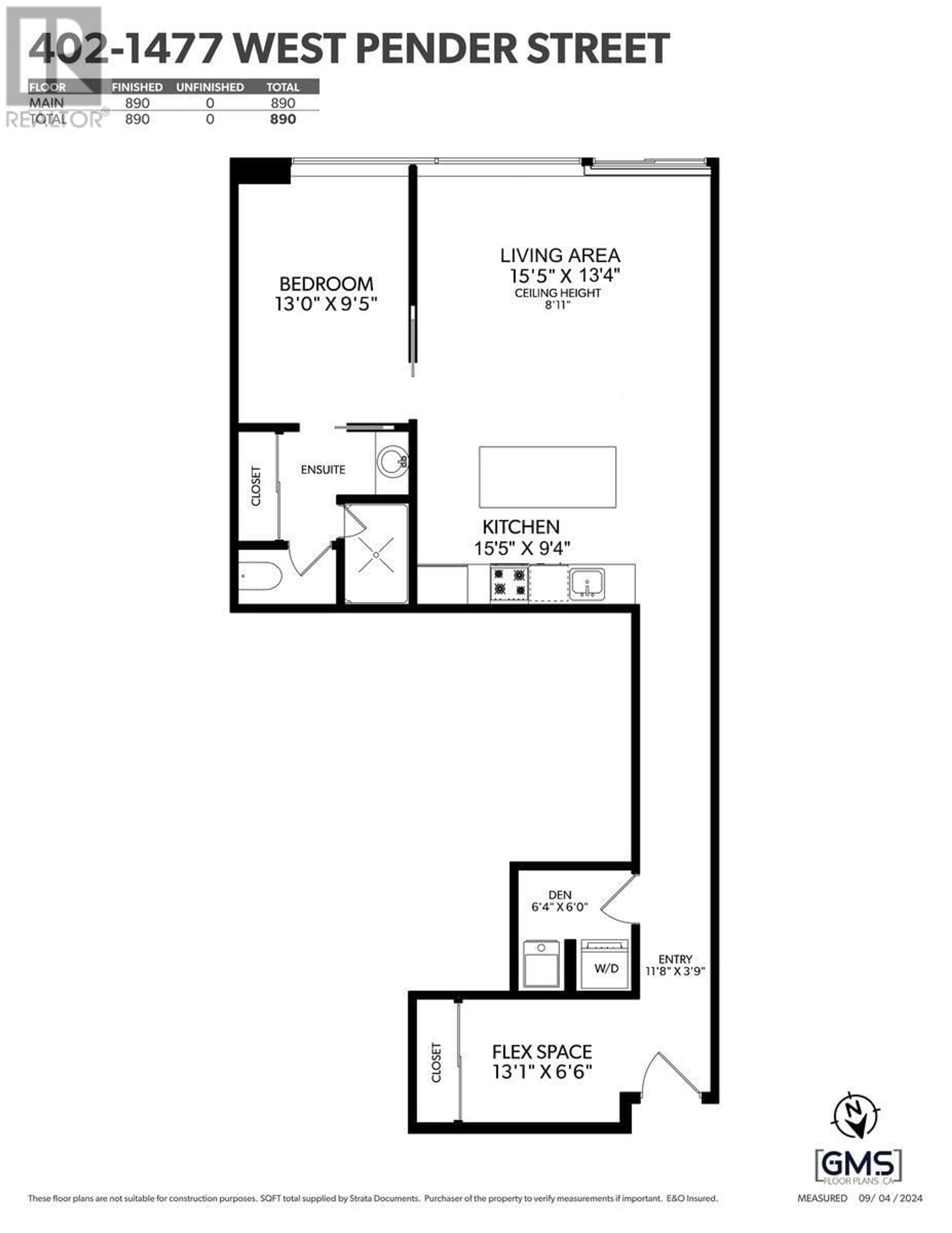 Floor plan for 402 1477 W PENDER STREET, Vancouver British Columbia V6G2S3