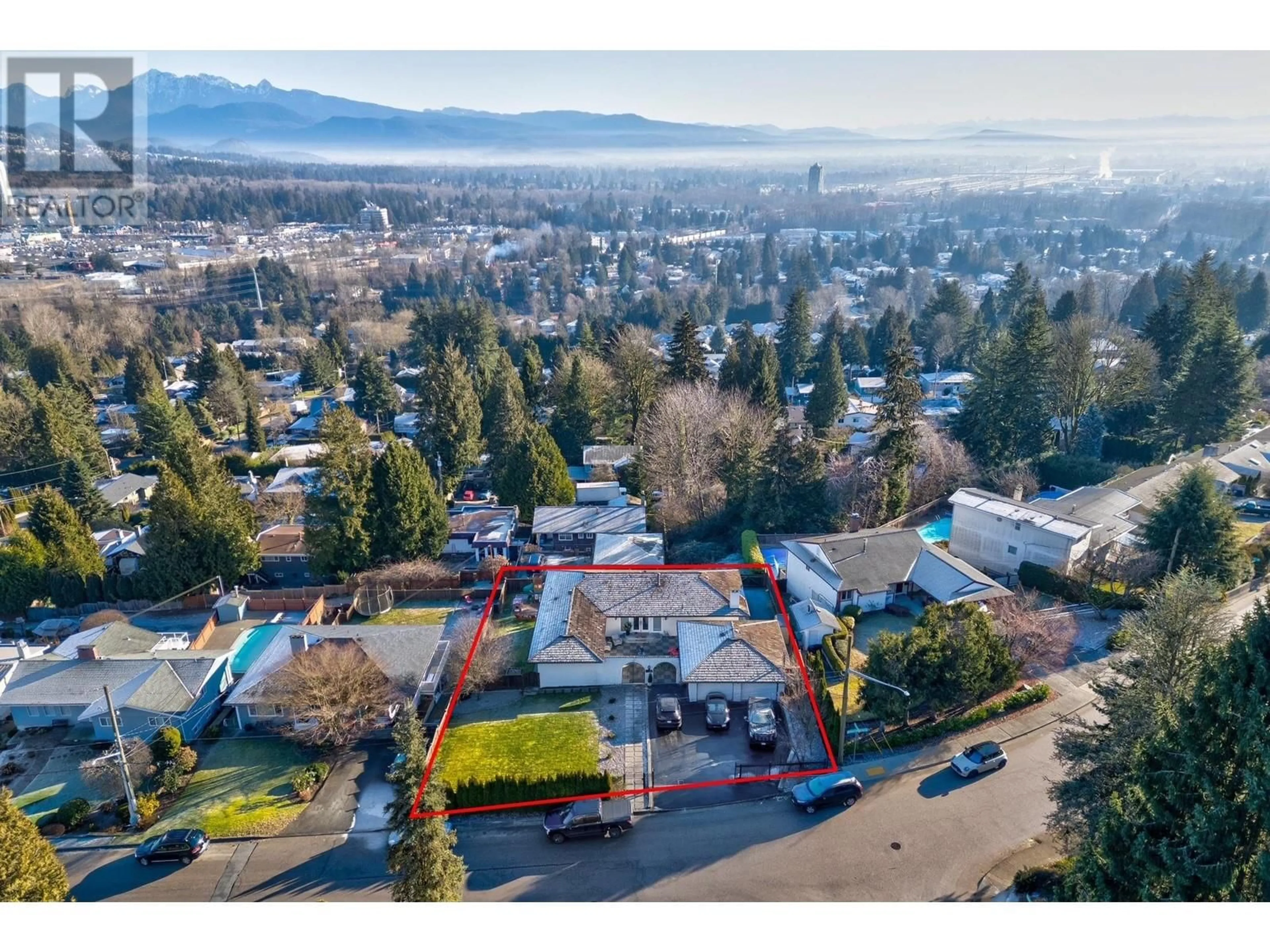 A pic from outside/outdoor area/front of a property/back of a property/a pic from drone, mountain view for 1001 PALMDALE STREET, Coquitlam British Columbia V3C3R3