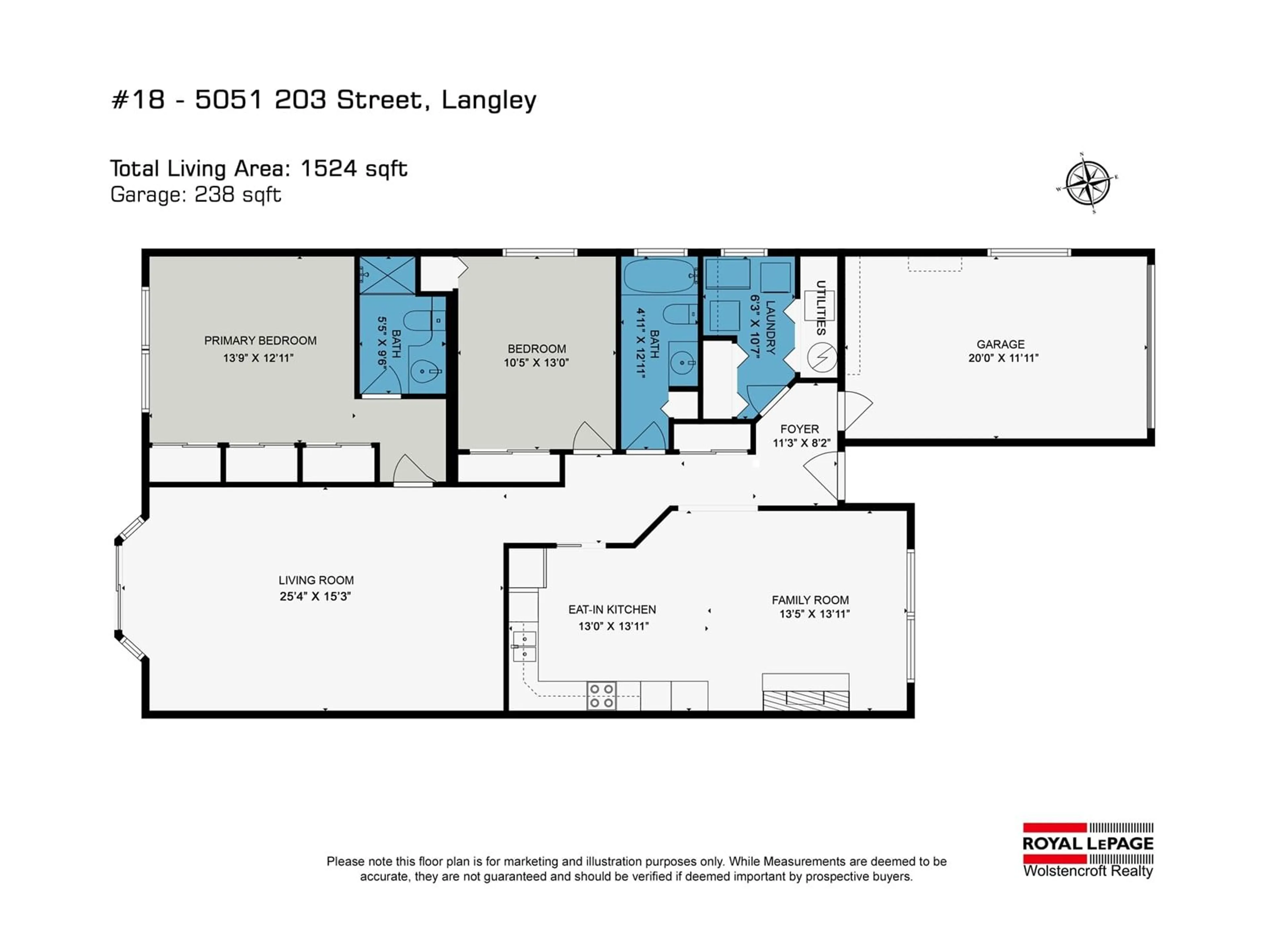 Floor plan for 18 5051 203 STREET, Langley British Columbia V3A1V5