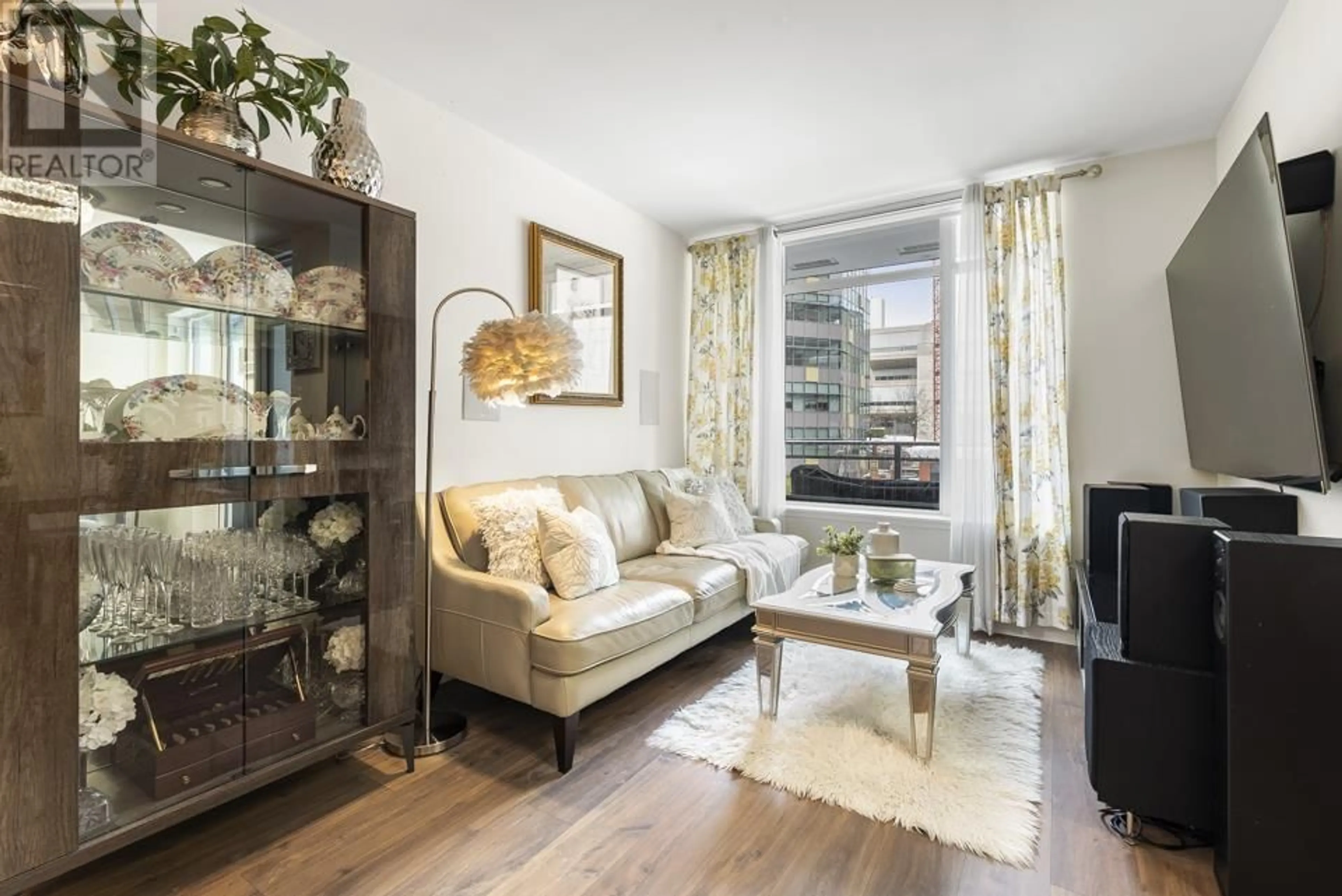 Living room with furniture, wood/laminate floor for 307 258 NELSON'S COURT, New Westminster British Columbia V3L0J9