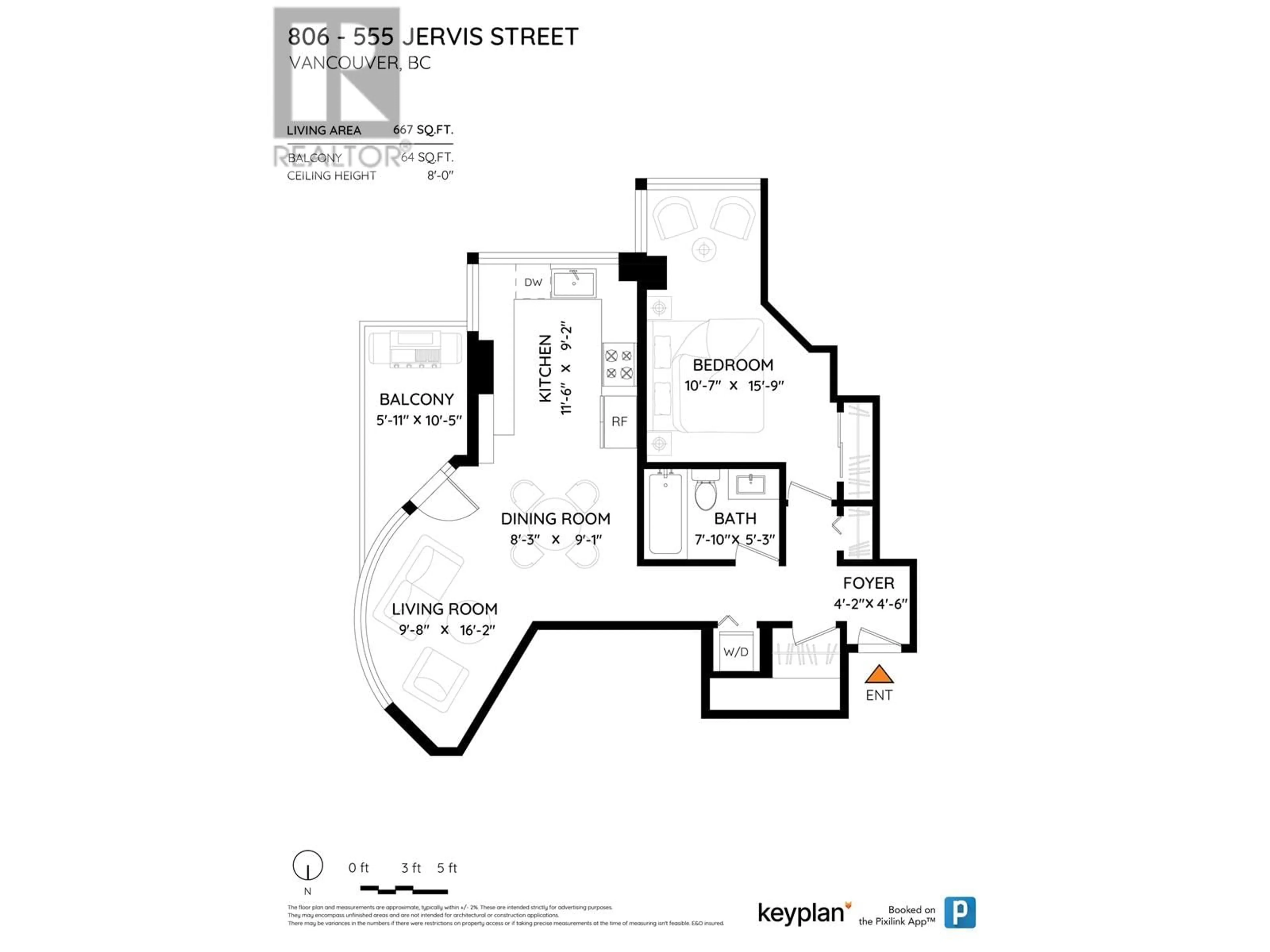 Floor plan for 806 555 JERVIS STREET, Vancouver British Columbia V6E4N1