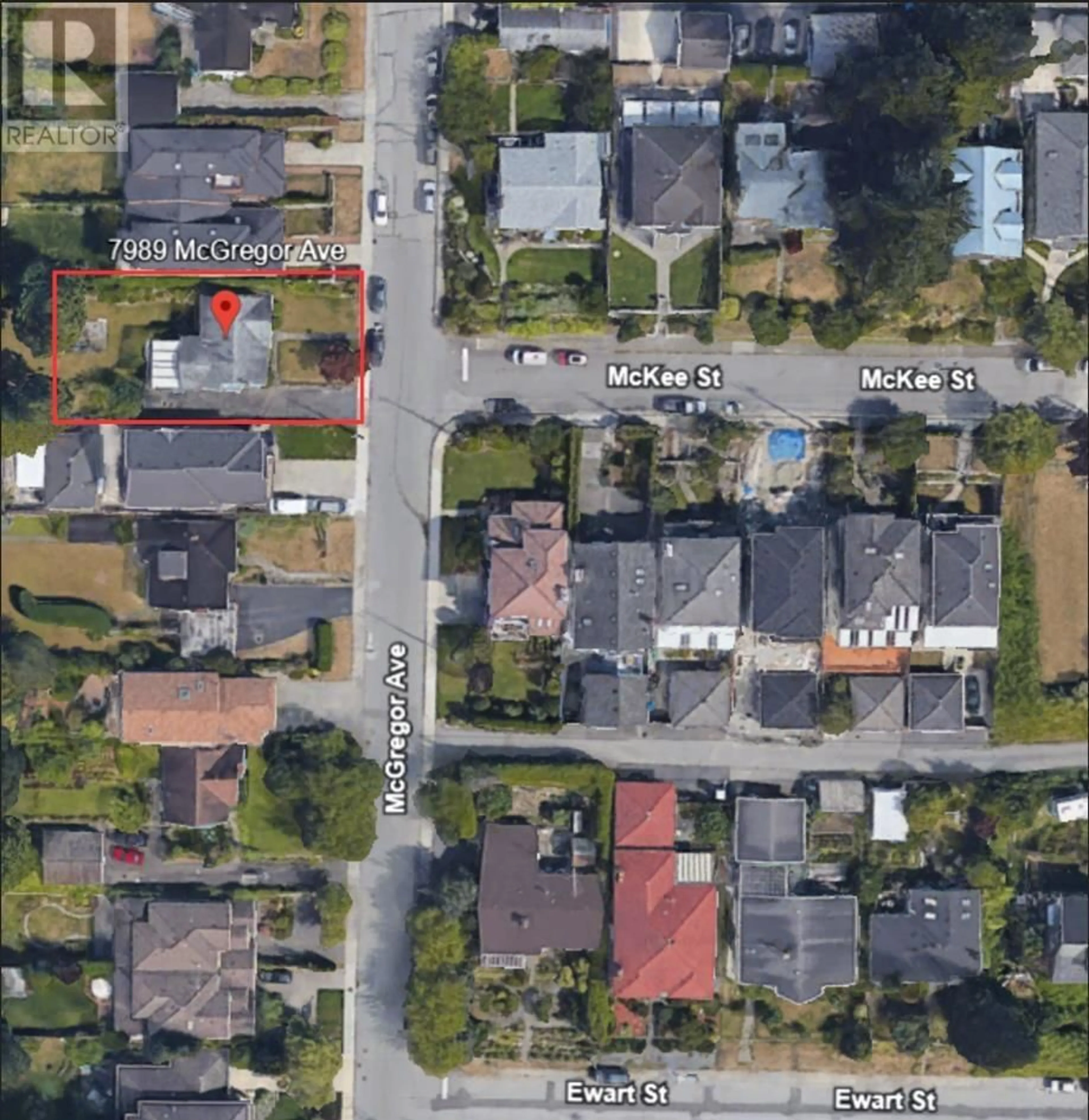 A pic from outside/outdoor area/front of a property/back of a property/a pic from drone, street for 7989 MCGREGOR AVENUE, Burnaby British Columbia V5J4H4