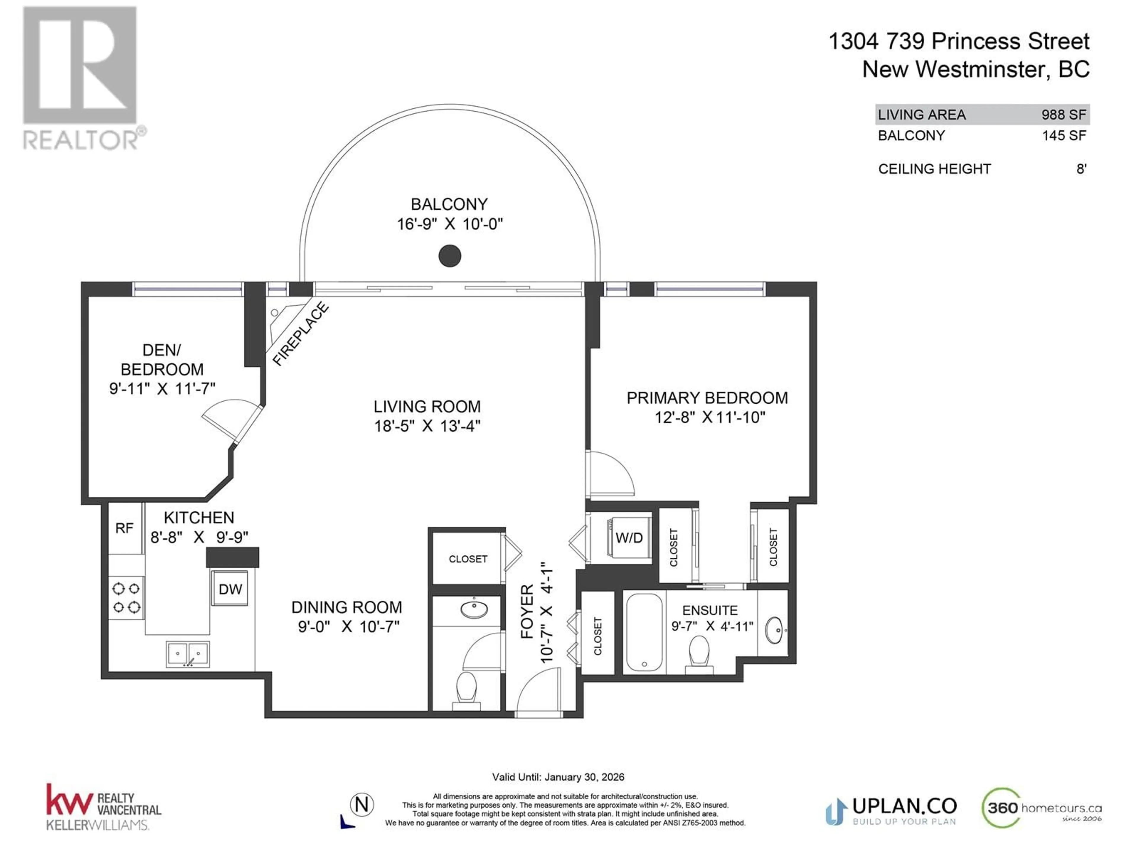 Floor plan for 1304 739 PRINCESS STREET, New Westminster British Columbia V3M6V6