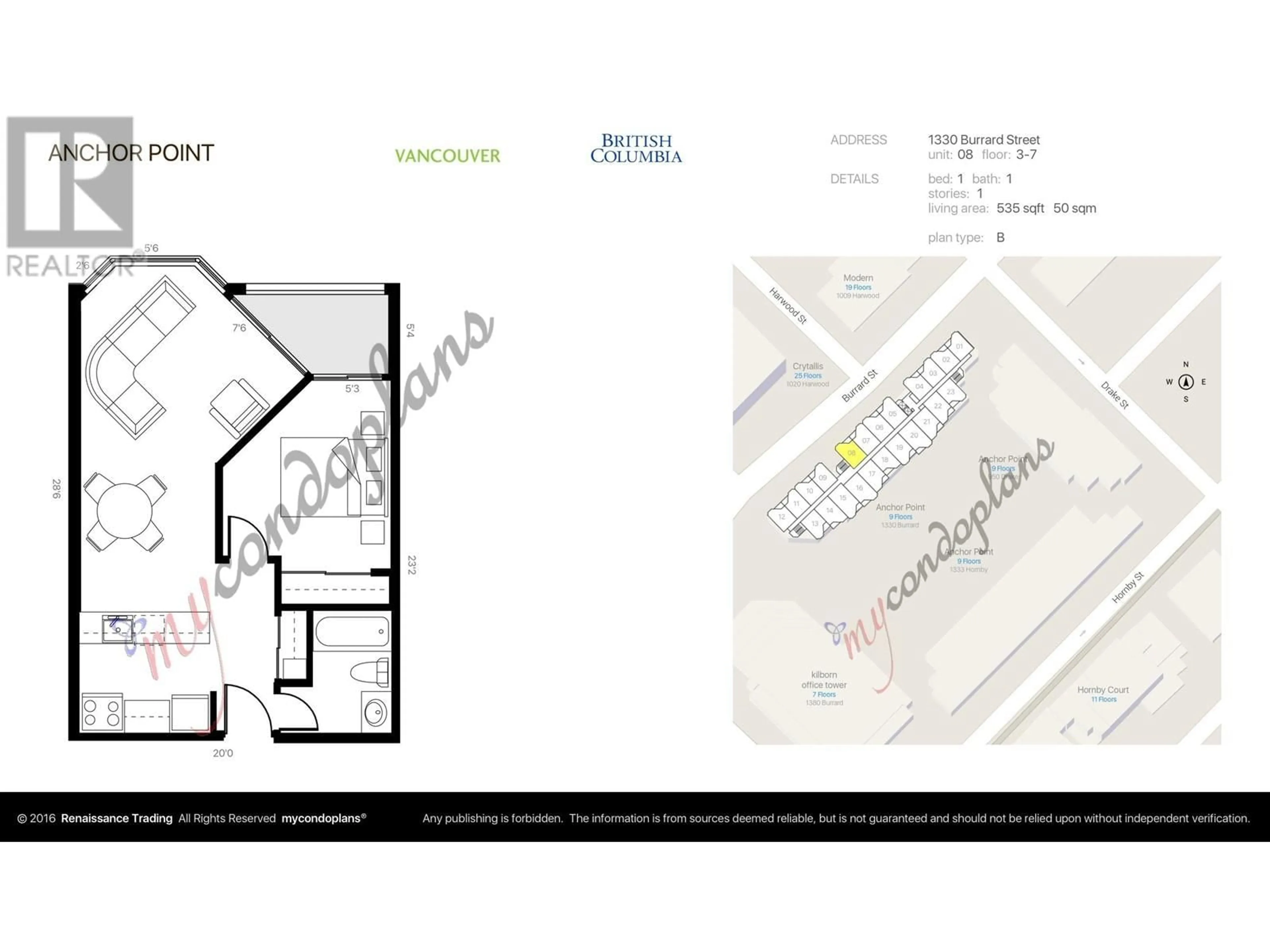 Floor plan for 508 1330 BURRARD STREET, Vancouver British Columbia V6Z2B8