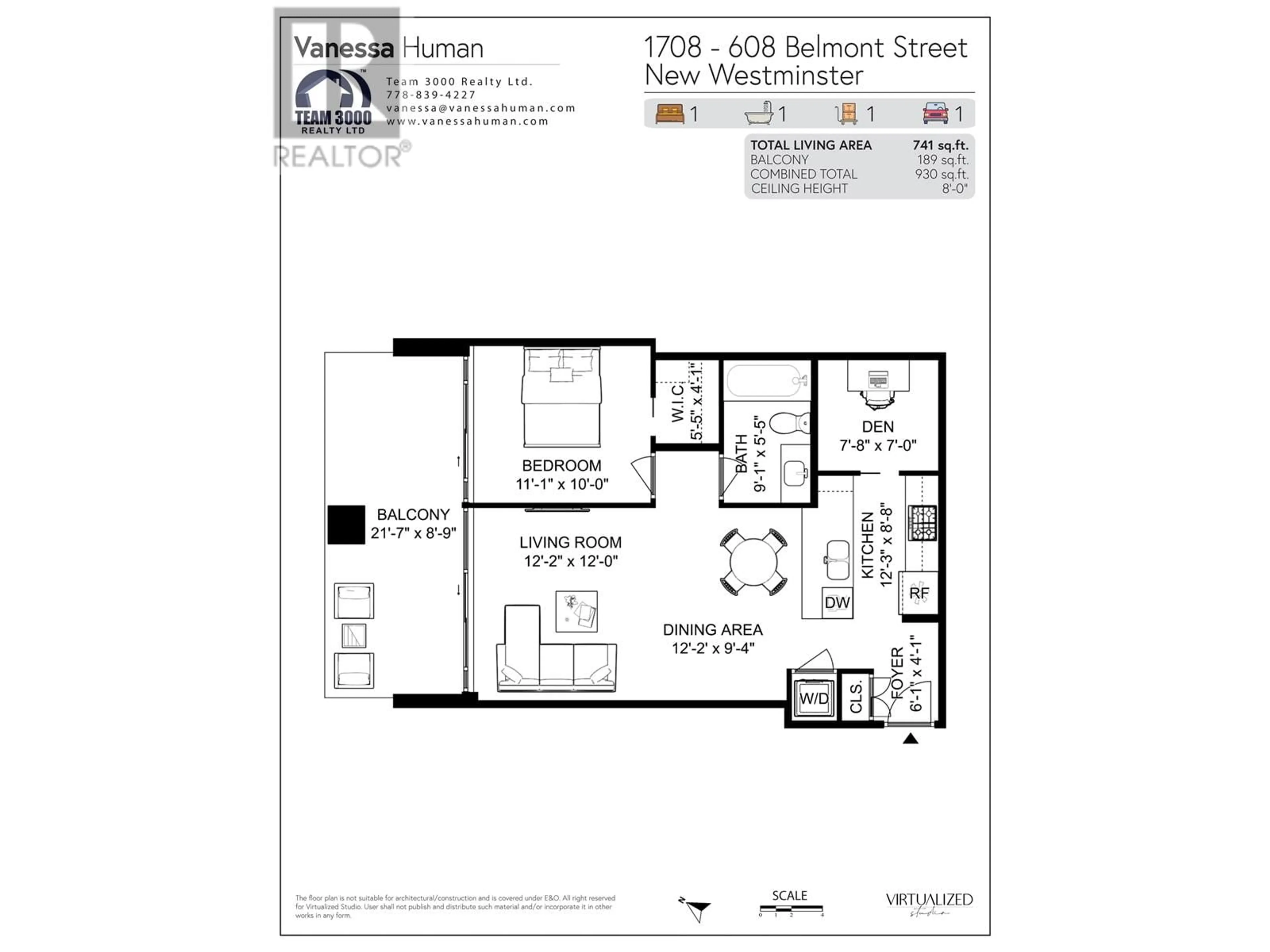 Floor plan for 1708 608 BELMONT STREET, New Westminster British Columbia V3M0G8