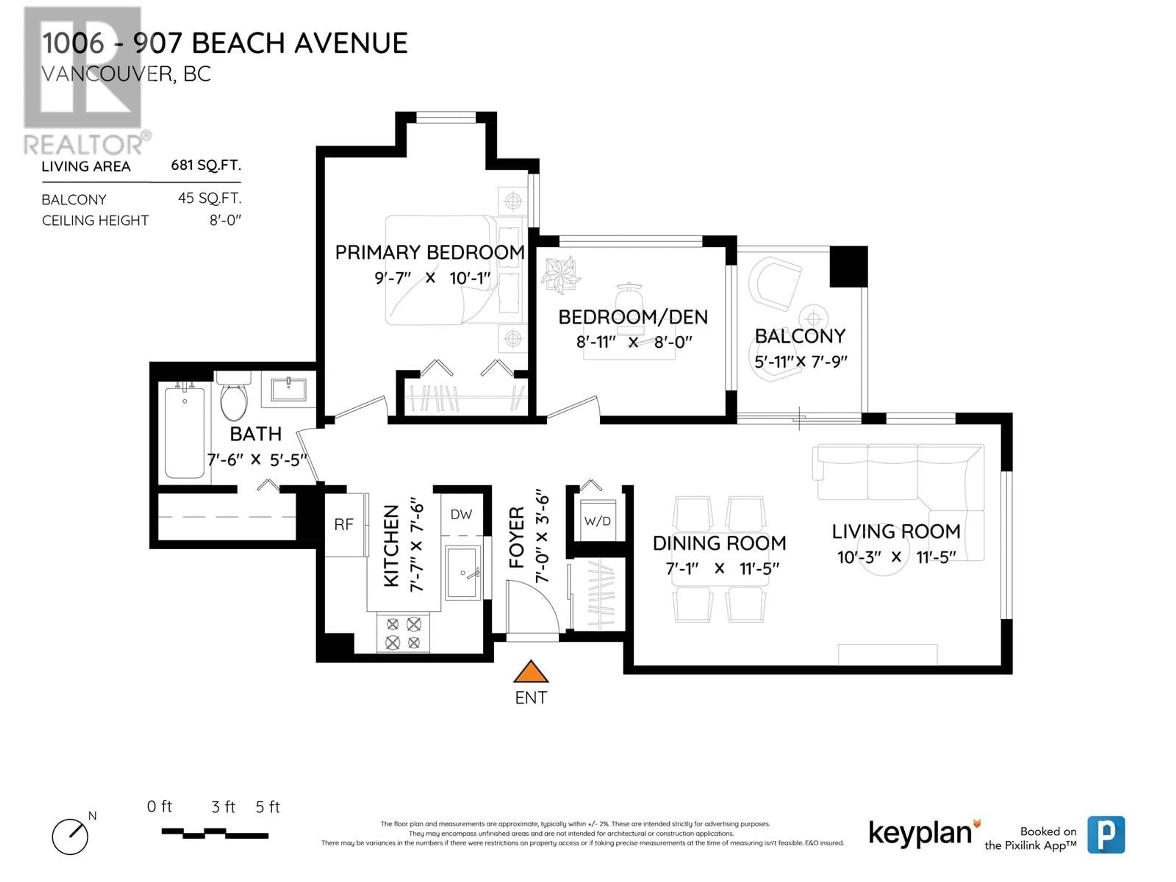 Floor plan for 1006 907 BEACH AVENUE, Vancouver British Columbia V6Z2R3