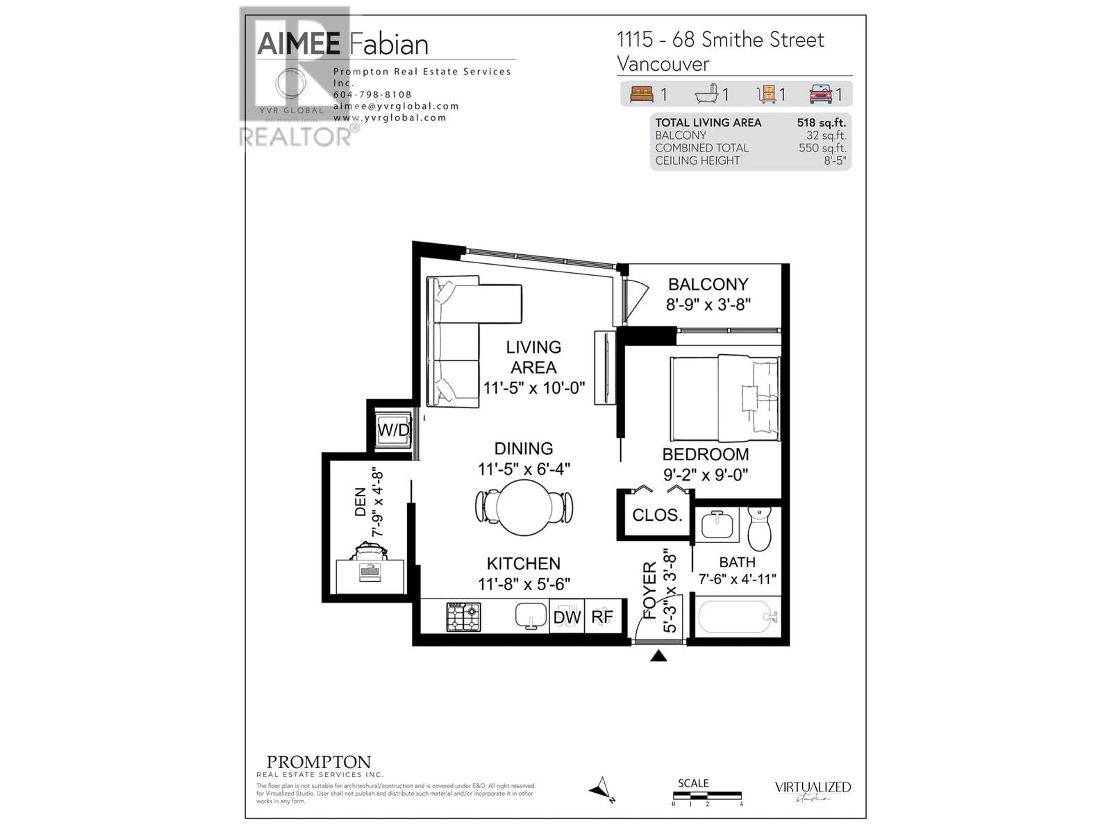 Floor plan for 1115 - 68 SMITHE STREET, Vancouver British Columbia V6B0P4