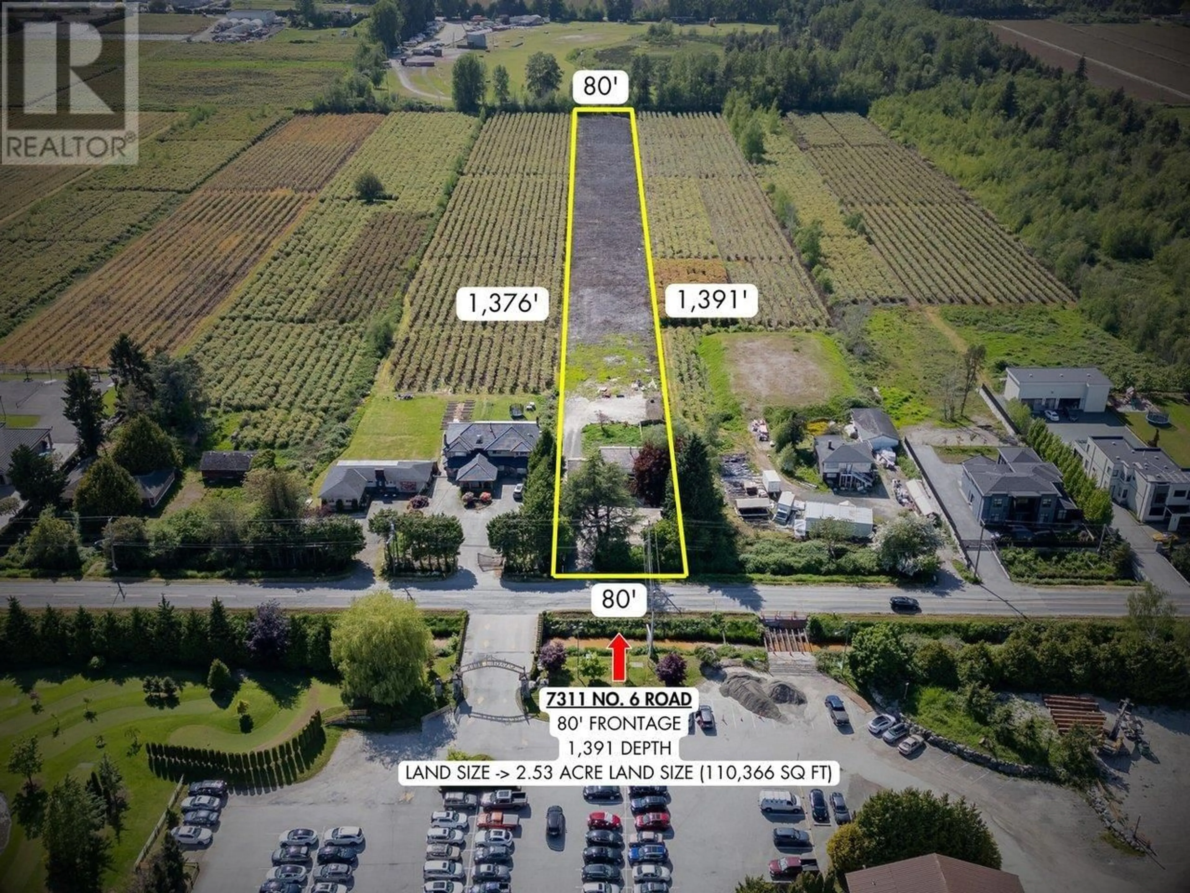 A pic from outside/outdoor area/front of a property/back of a property/a pic from drone, street for 7311 NO. 6 ROAD, Richmond British Columbia V6W1C9