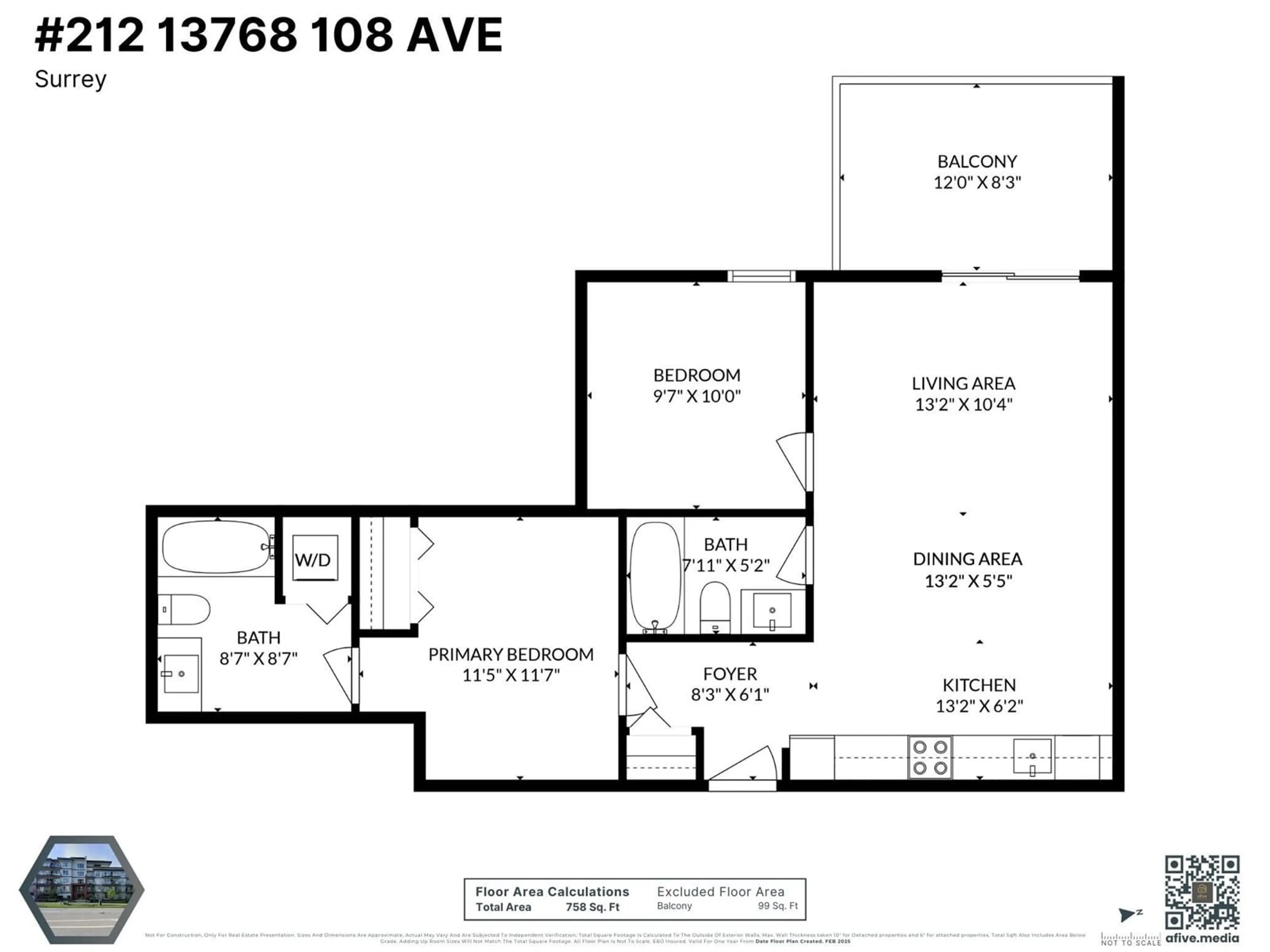 Floor plan for 212 - 13768 108, Surrey British Columbia V3T0L9
