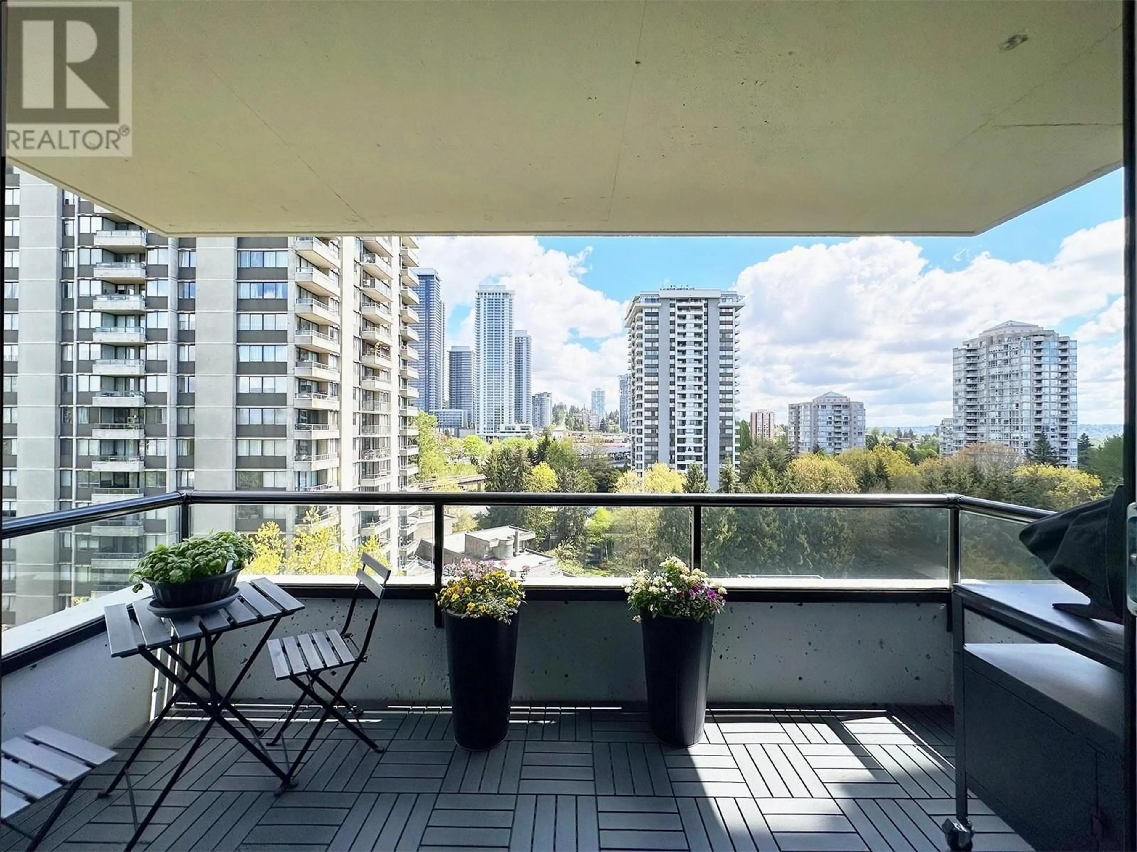 Balcony in the apartment, city buildings view from balcony for 706 3980 CARRIGAN COURT, Burnaby British Columbia V3N4S6