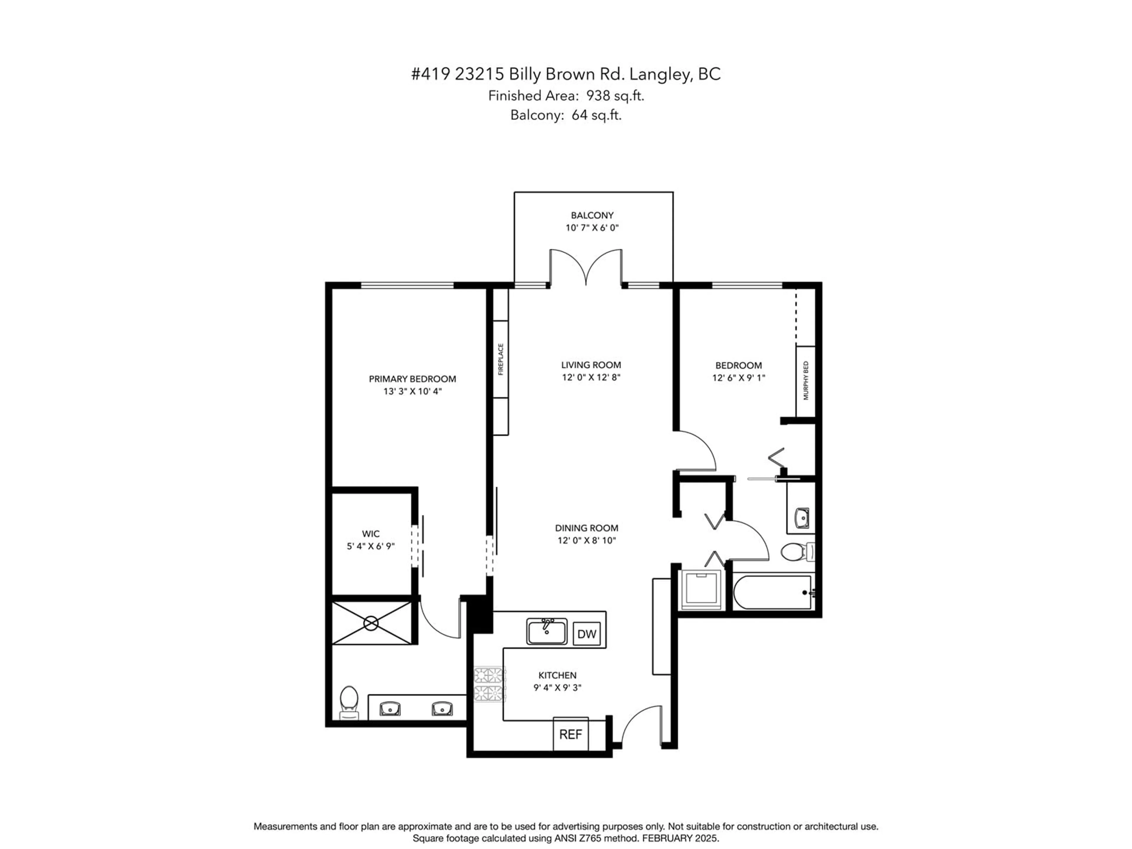 Floor plan for 419 23215 BILLY BROWN ROAD, Langley British Columbia V1M0B7