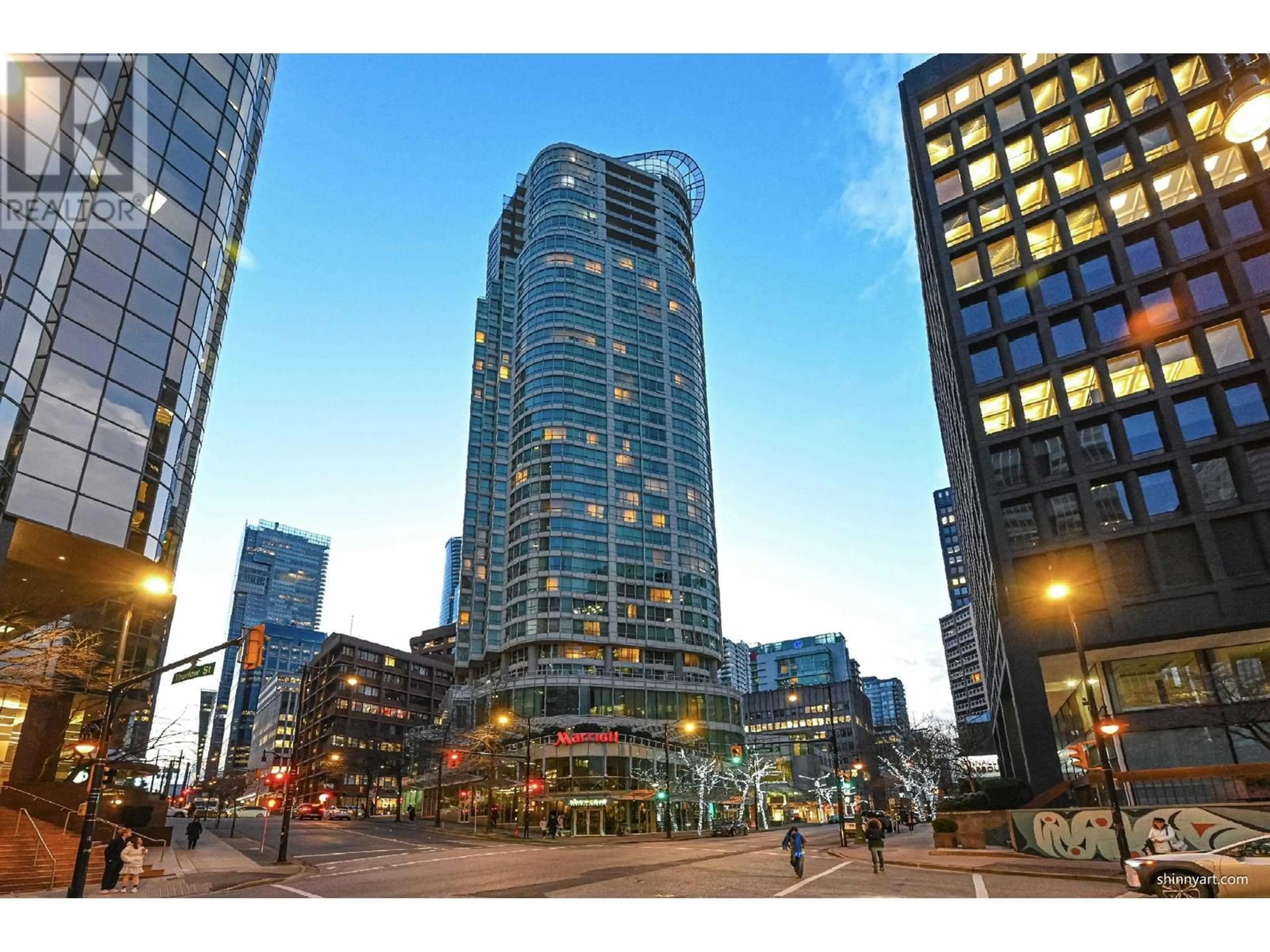 A pic from outside/outdoor area/front of a property/back of a property/a pic from drone, city buildings view from balcony for 3406 - 1111 PENDER STREET, Vancouver British Columbia V6E2P4