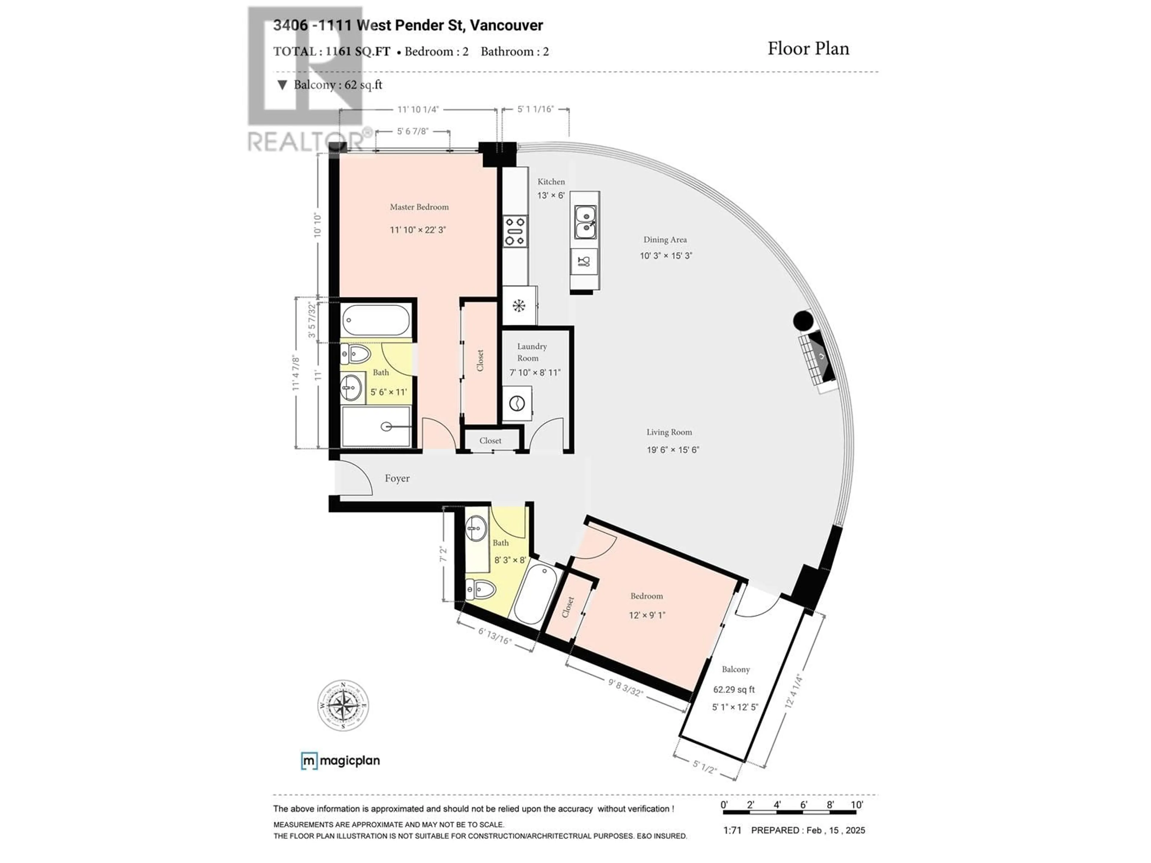 Floor plan for 3406 1111 W PENDER STREET, Vancouver British Columbia V6E2P4