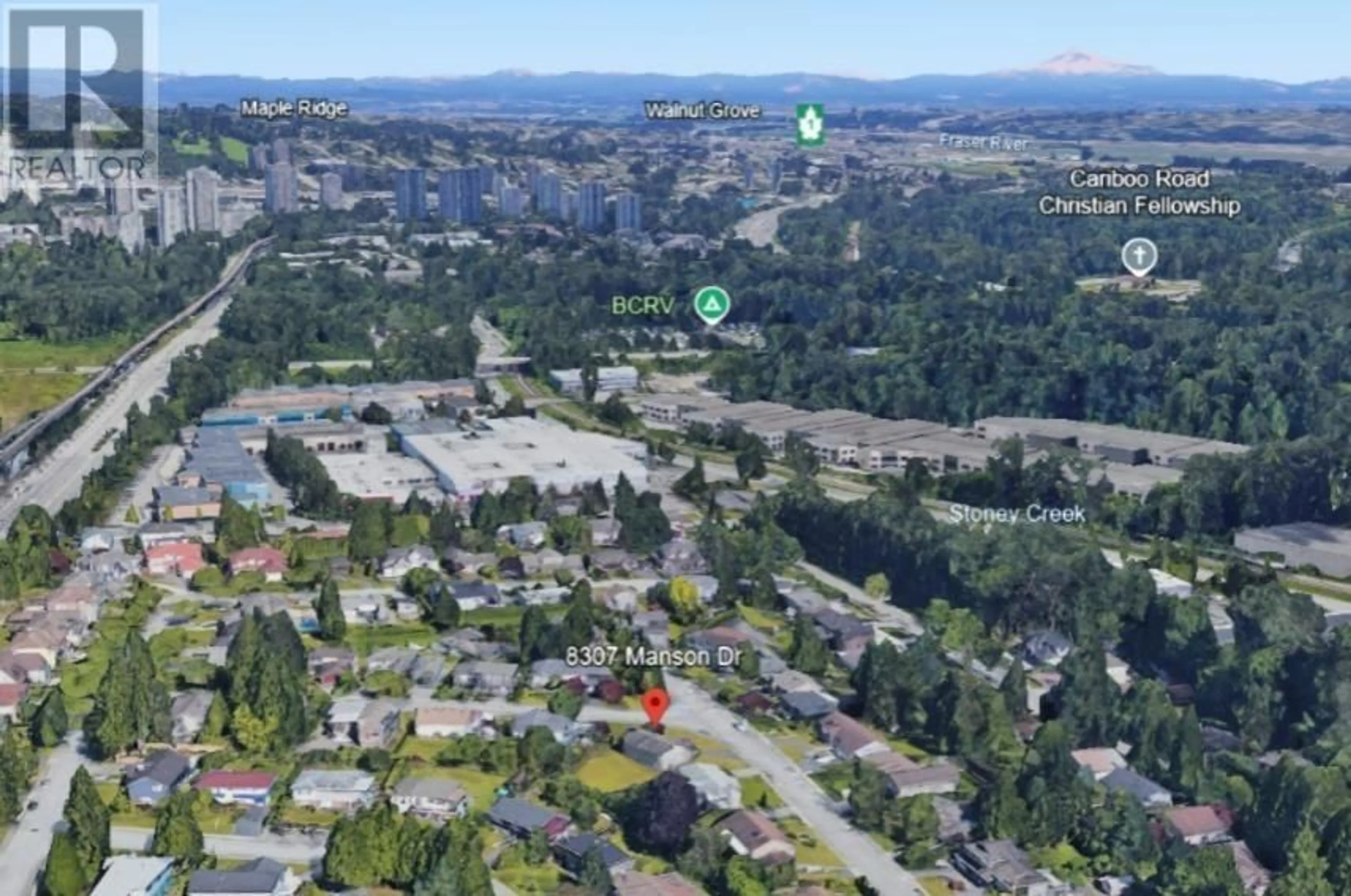 A pic from outside/outdoor area/front of a property/back of a property/a pic from drone, mountain view for 8307 MANSON DRIVE, Burnaby British Columbia V5A2C1