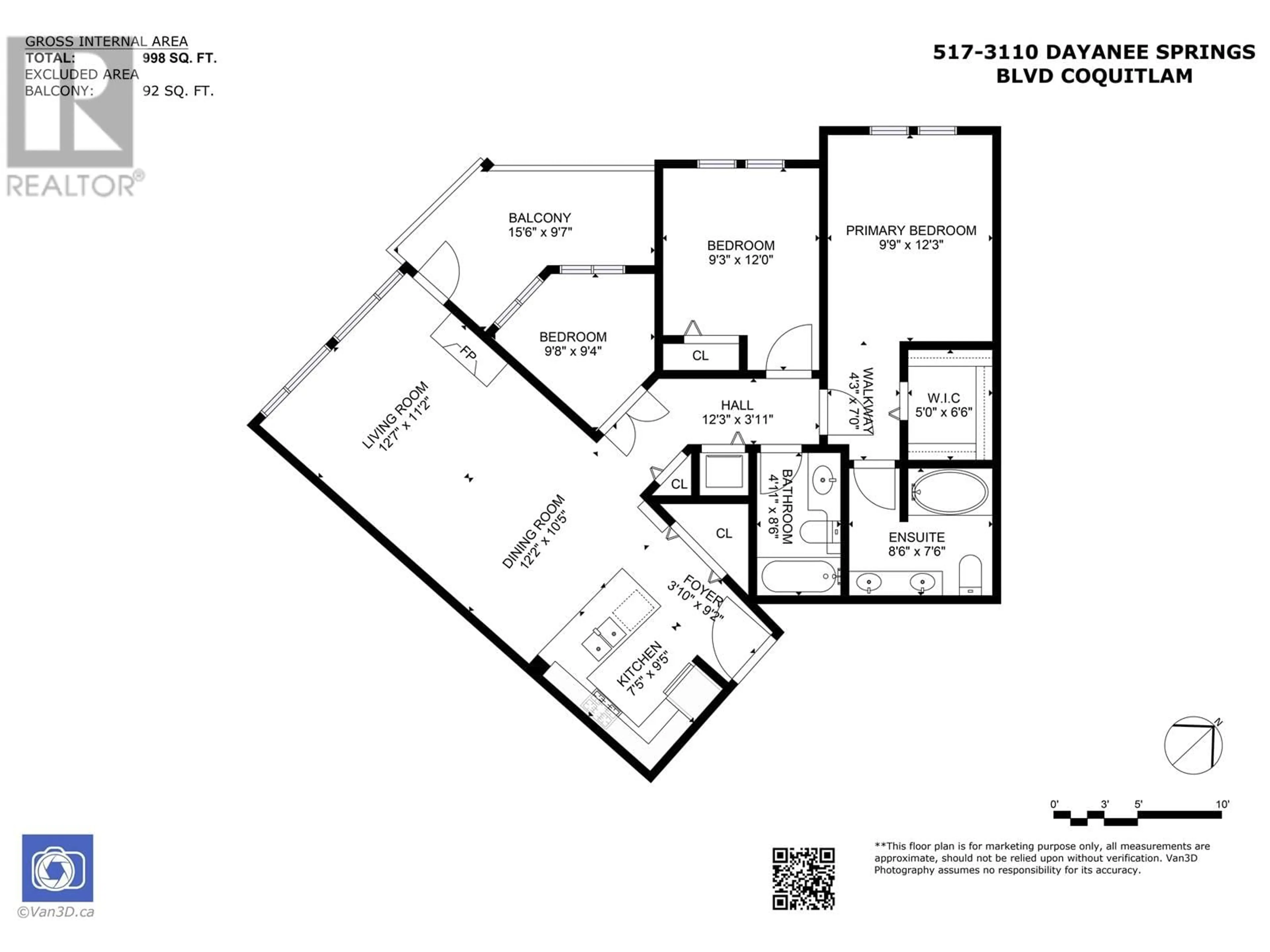 Floor plan for 517 3110 DAYANEE SPRINGS BOULEVARD, Coquitlam British Columbia V3E0B4