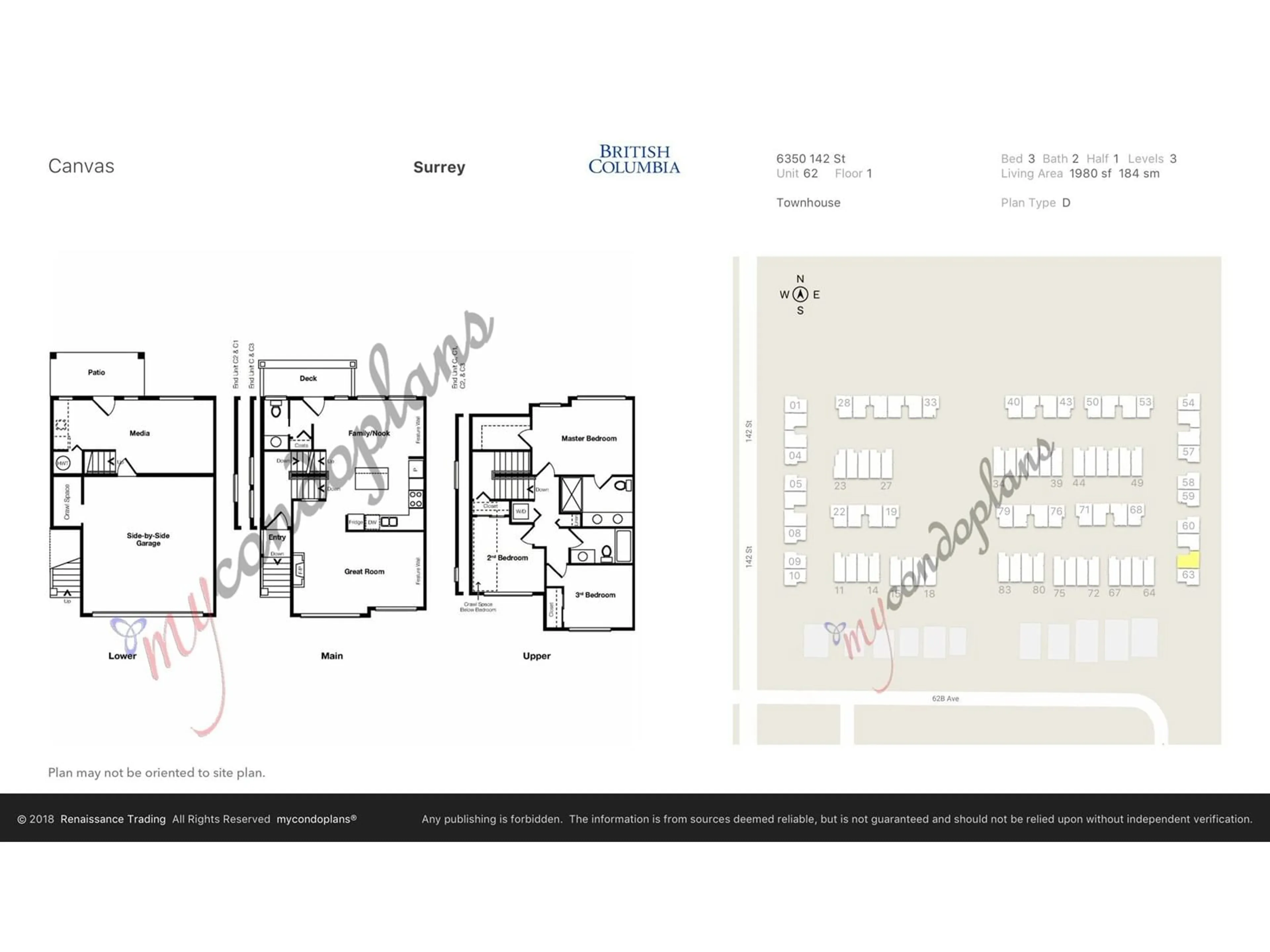 Floor plan for 62 6350 142 STREET, Surrey British Columbia V3X1B8