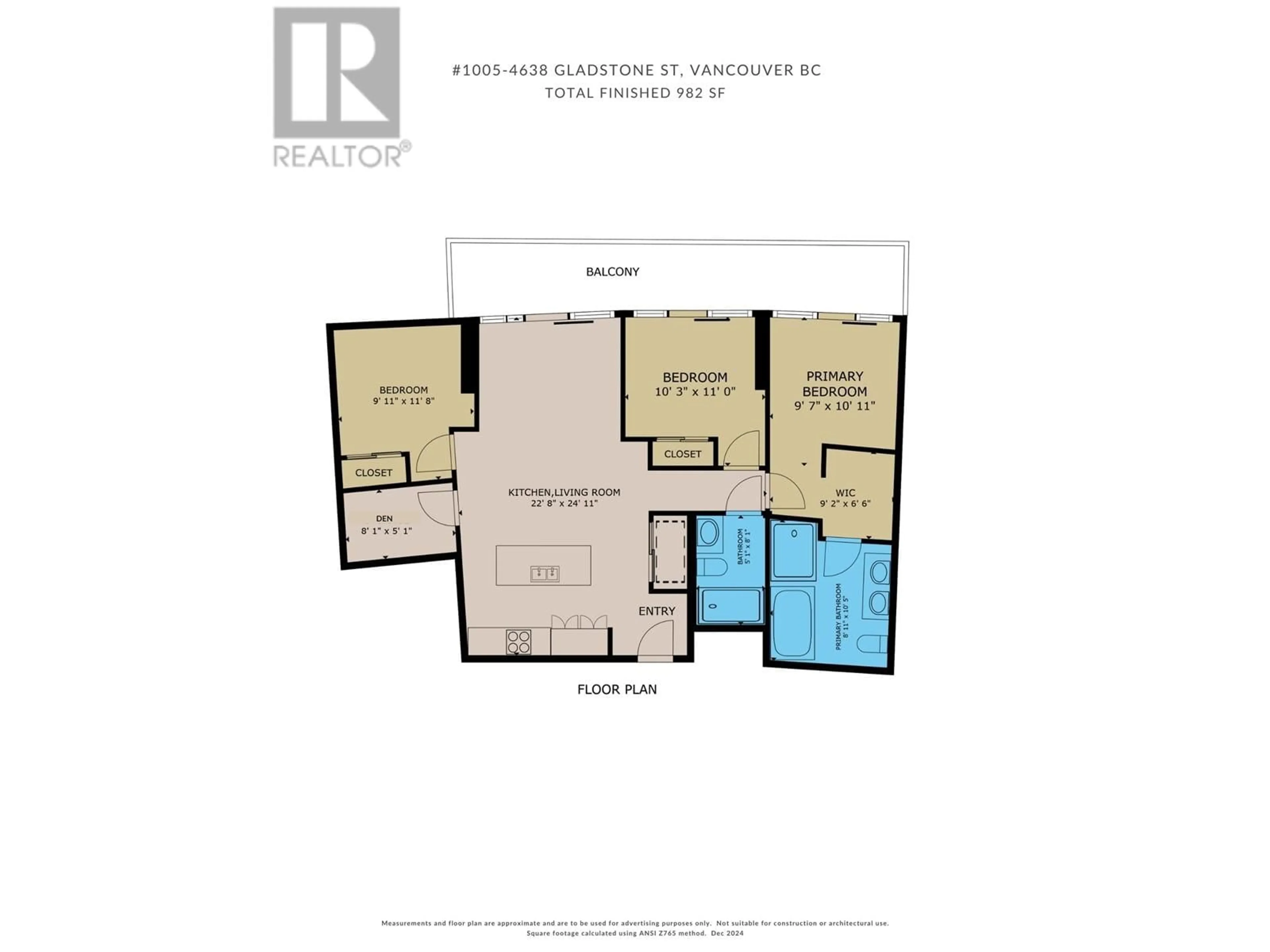 Floor plan for 1005 4638 GLADSTONE STREET, Vancouver British Columbia V5N0G5