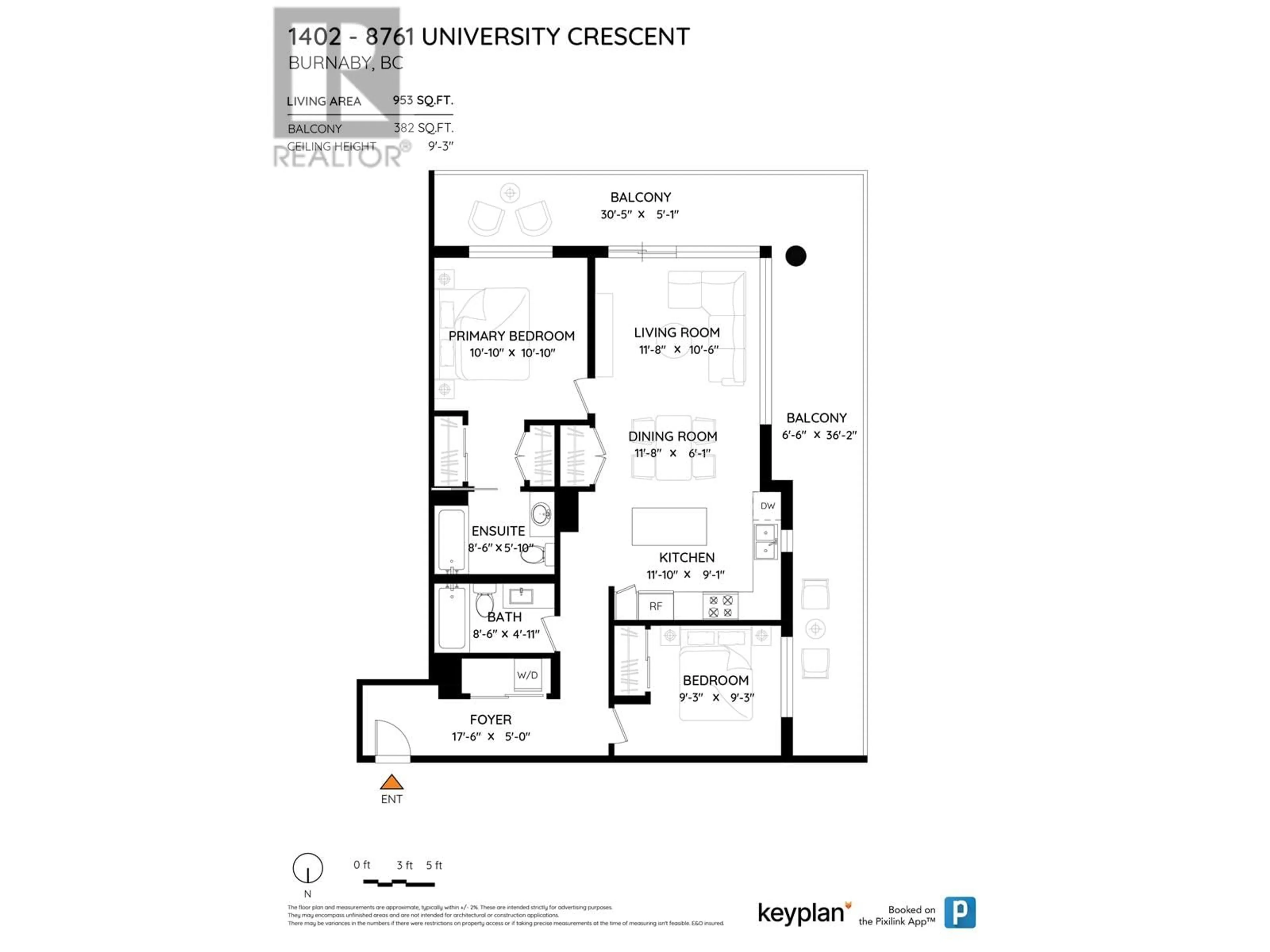 Floor plan for 1402 8761 UNIVERSITY CRESCENT, Burnaby British Columbia V5A0G3