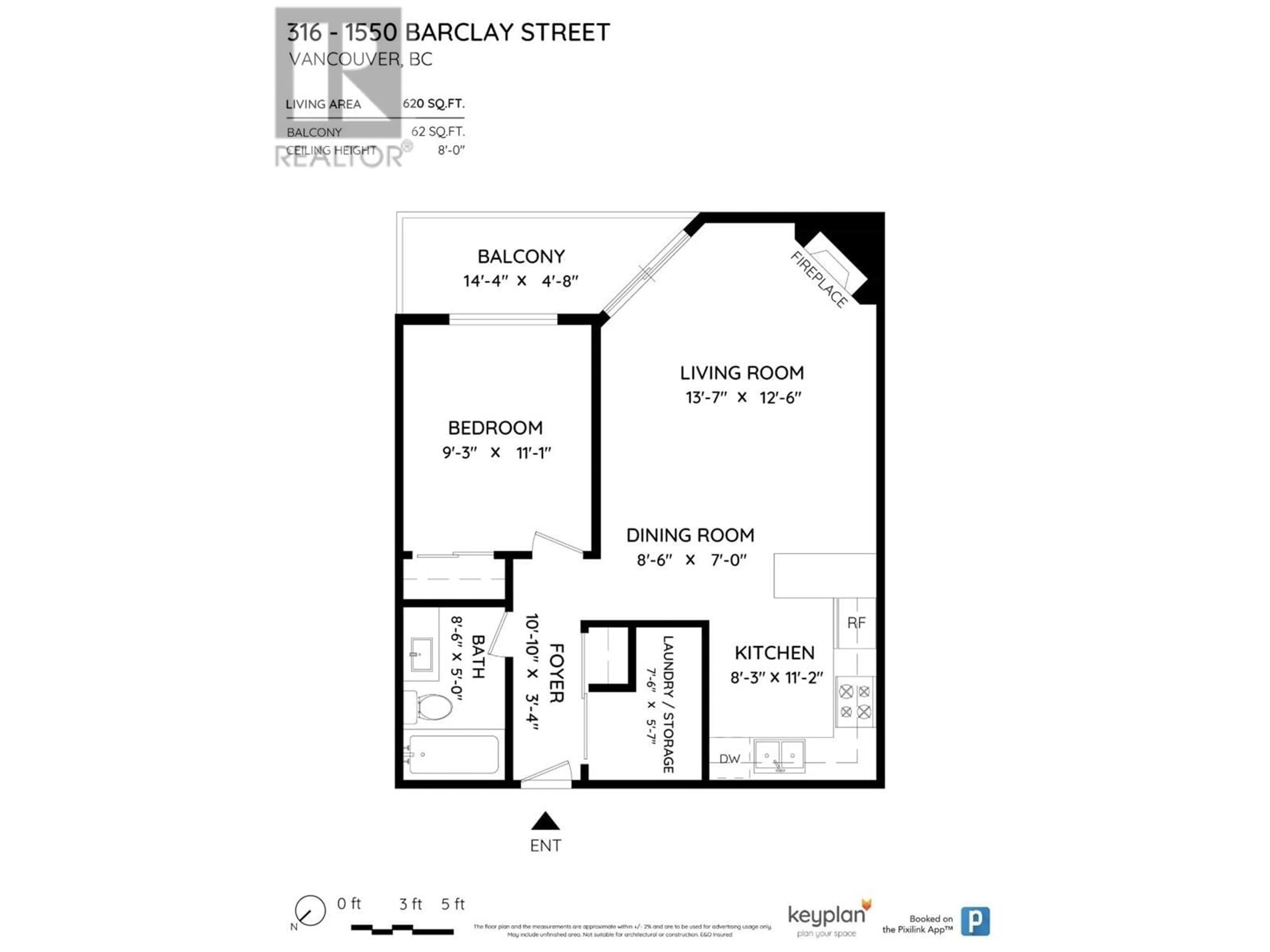 Floor plan for 316 1550 BARCLAY STREET, Vancouver British Columbia V6G3B1