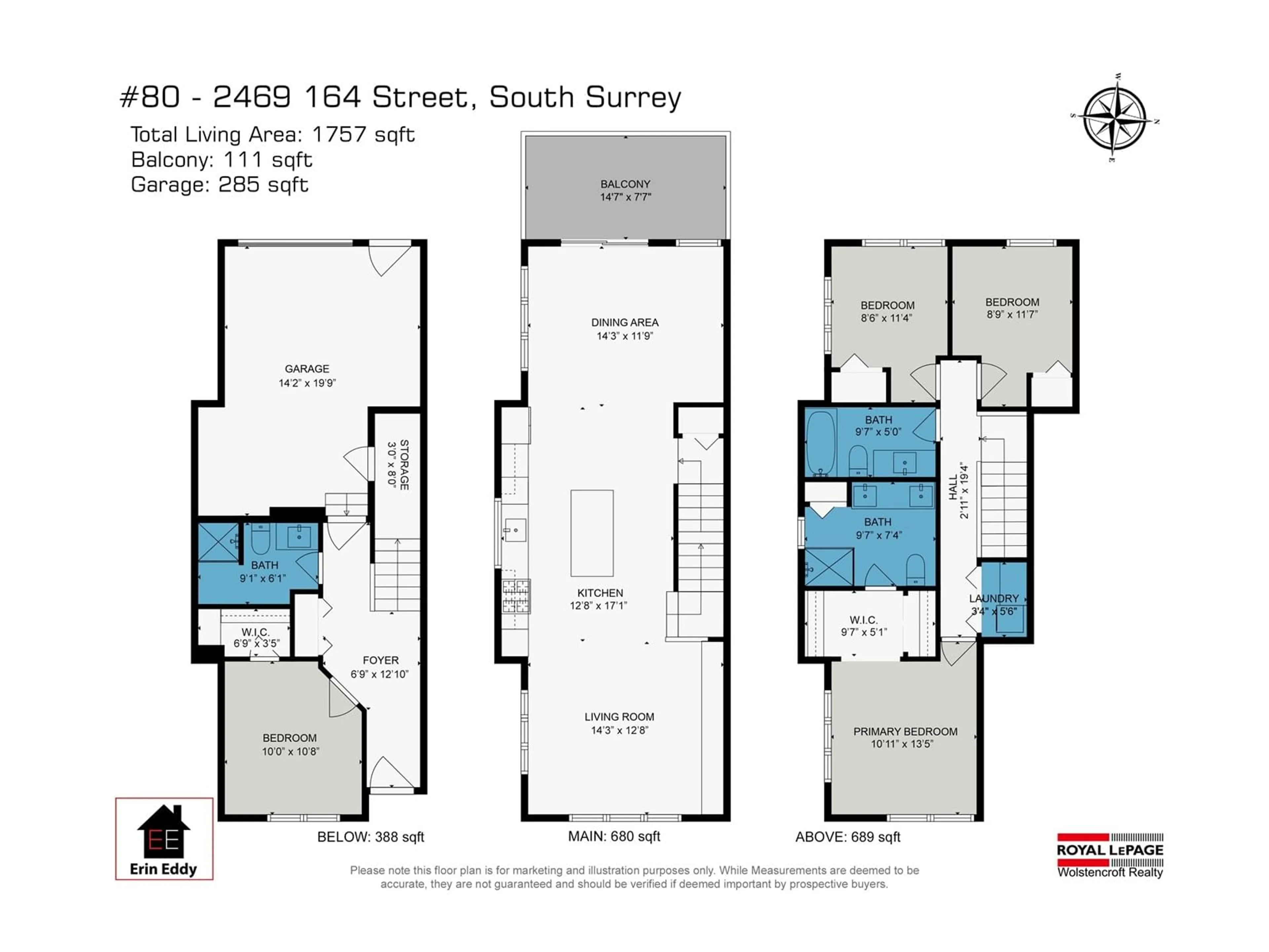 Floor plan for 80 2469 164 STREET, Surrey British Columbia V3Z3T4