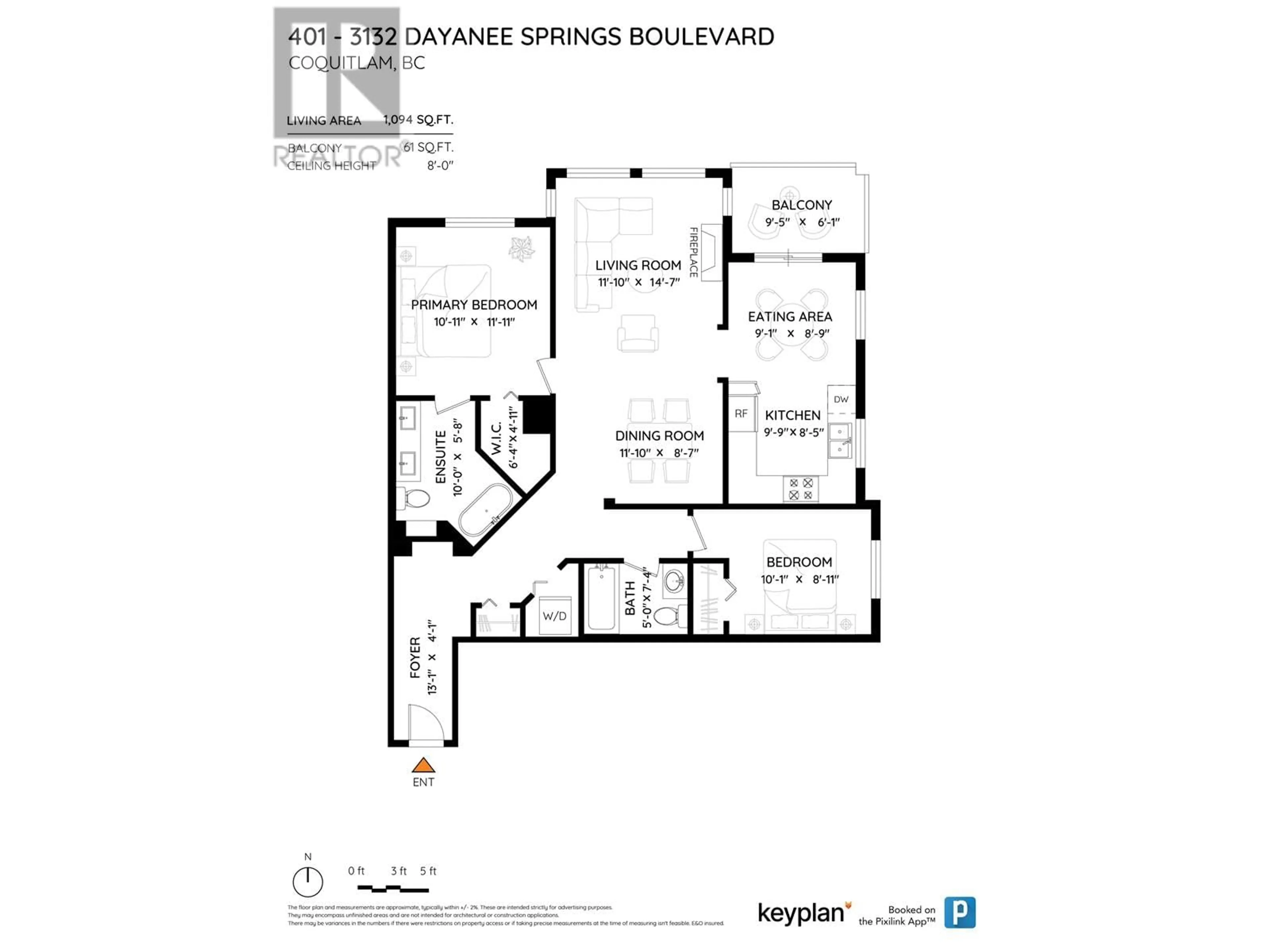 Floor plan for 401 3132 DAYANEE SPRINGS BOULEVARD, Coquitlam British Columbia V3E0B5