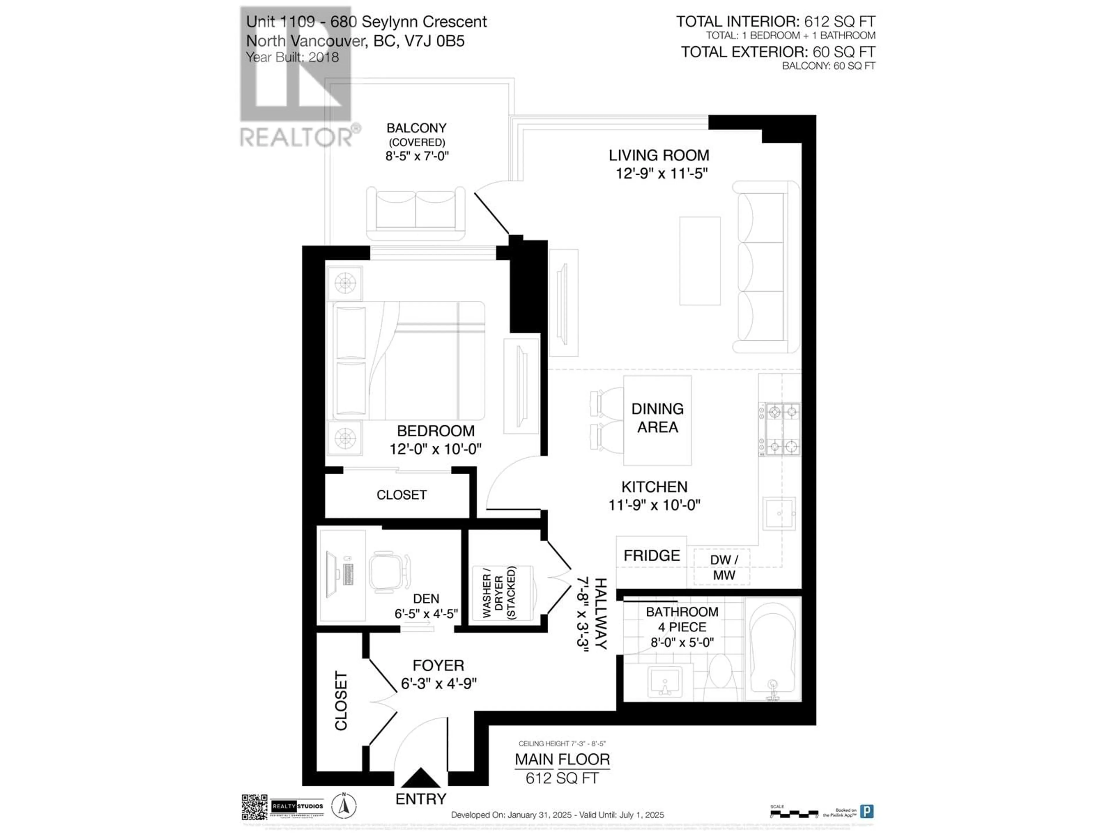 Floor plan for 1109 680 SEYLYNN CRESCENT, North Vancouver British Columbia V7J0B5