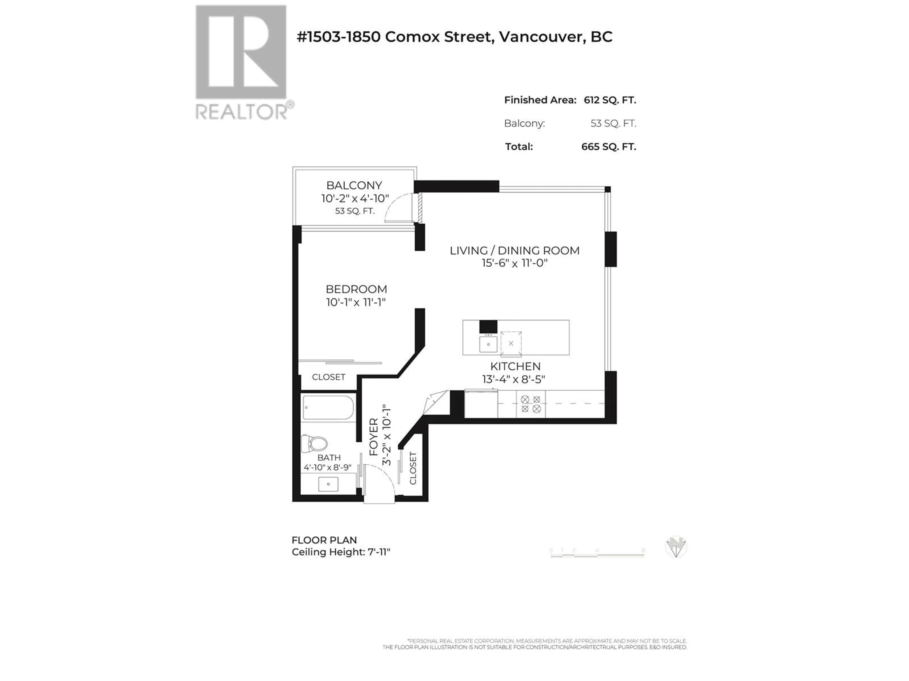 Floor plan for 1503 - 1850 COMOX STREET, Vancouver British Columbia V6G1R3
