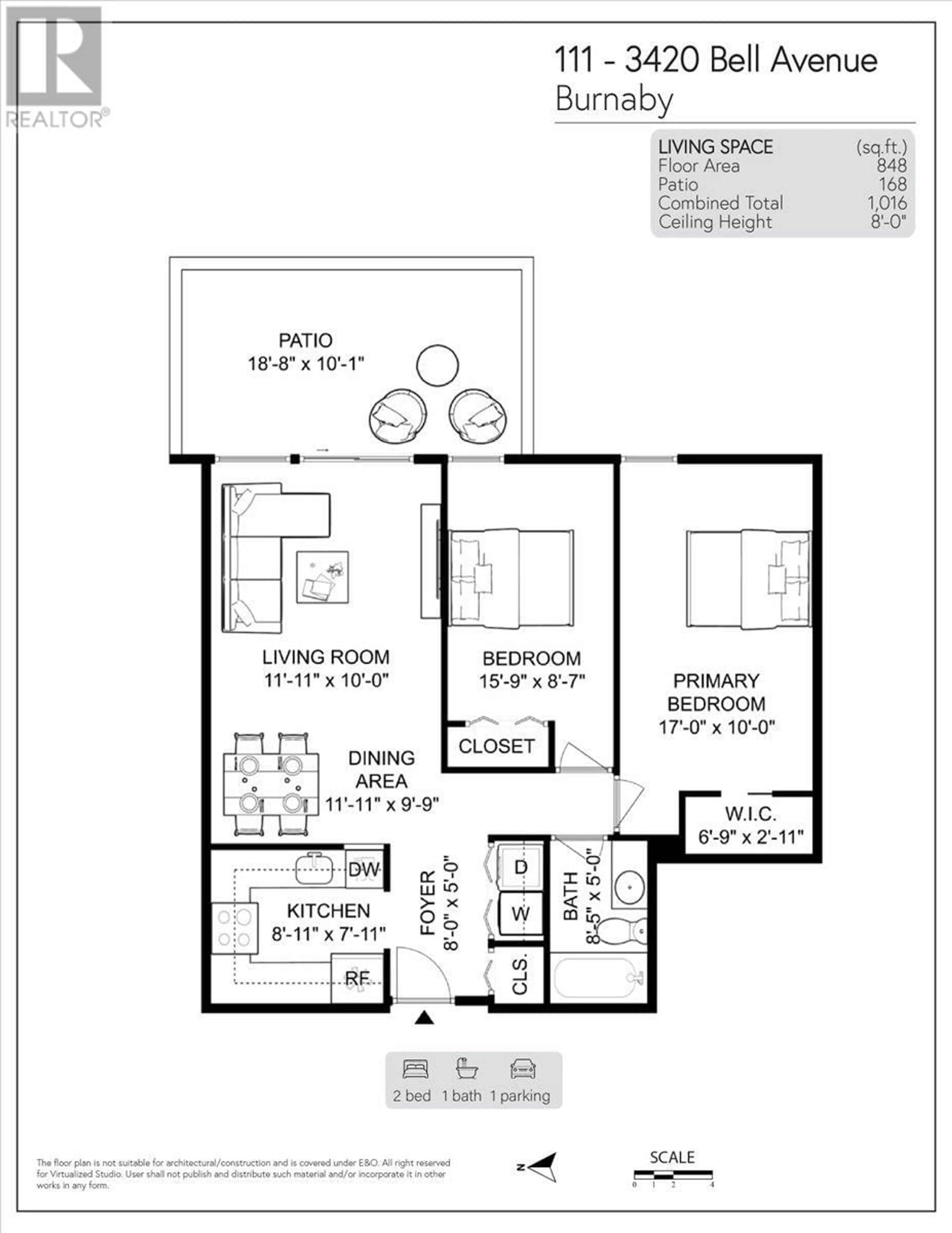 Floor plan for 111 3420 BELL AVENUE, Burnaby British Columbia V3J1M7