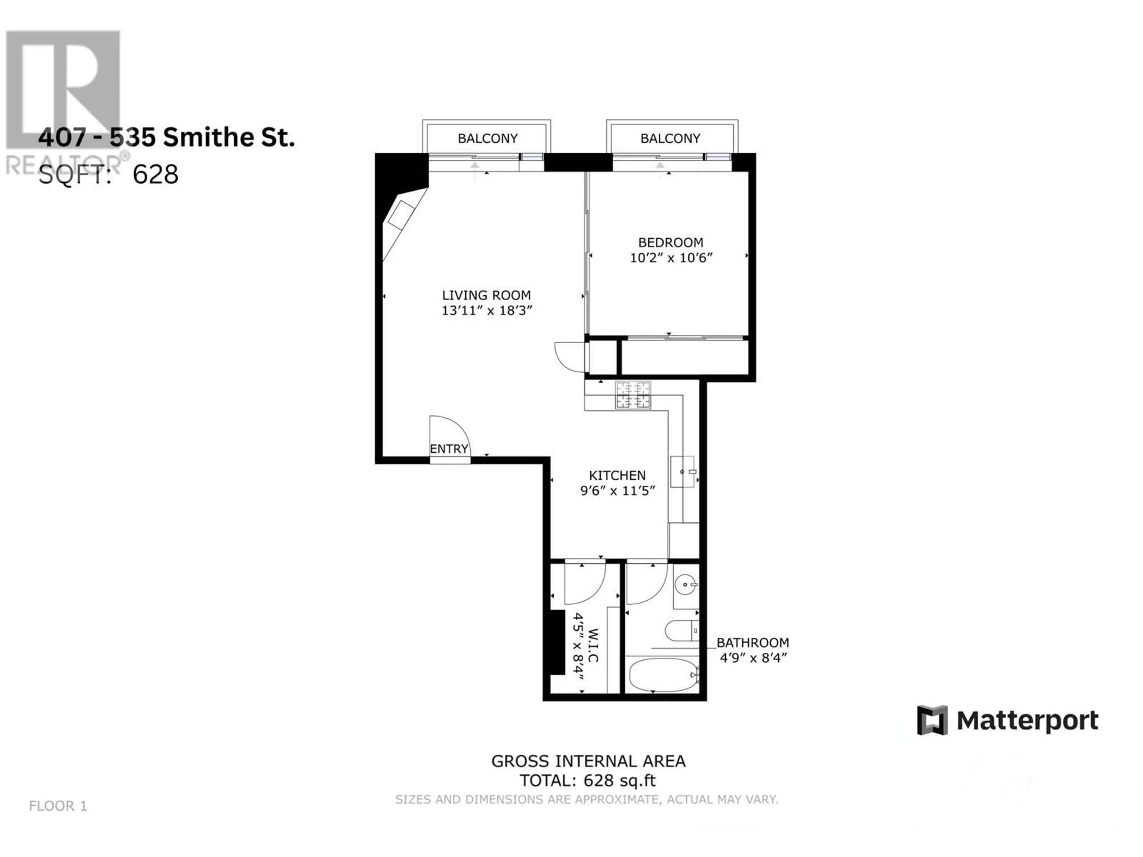 Floor plan for 407 535 SMITHE STREET, Vancouver British Columbia V6B0H2