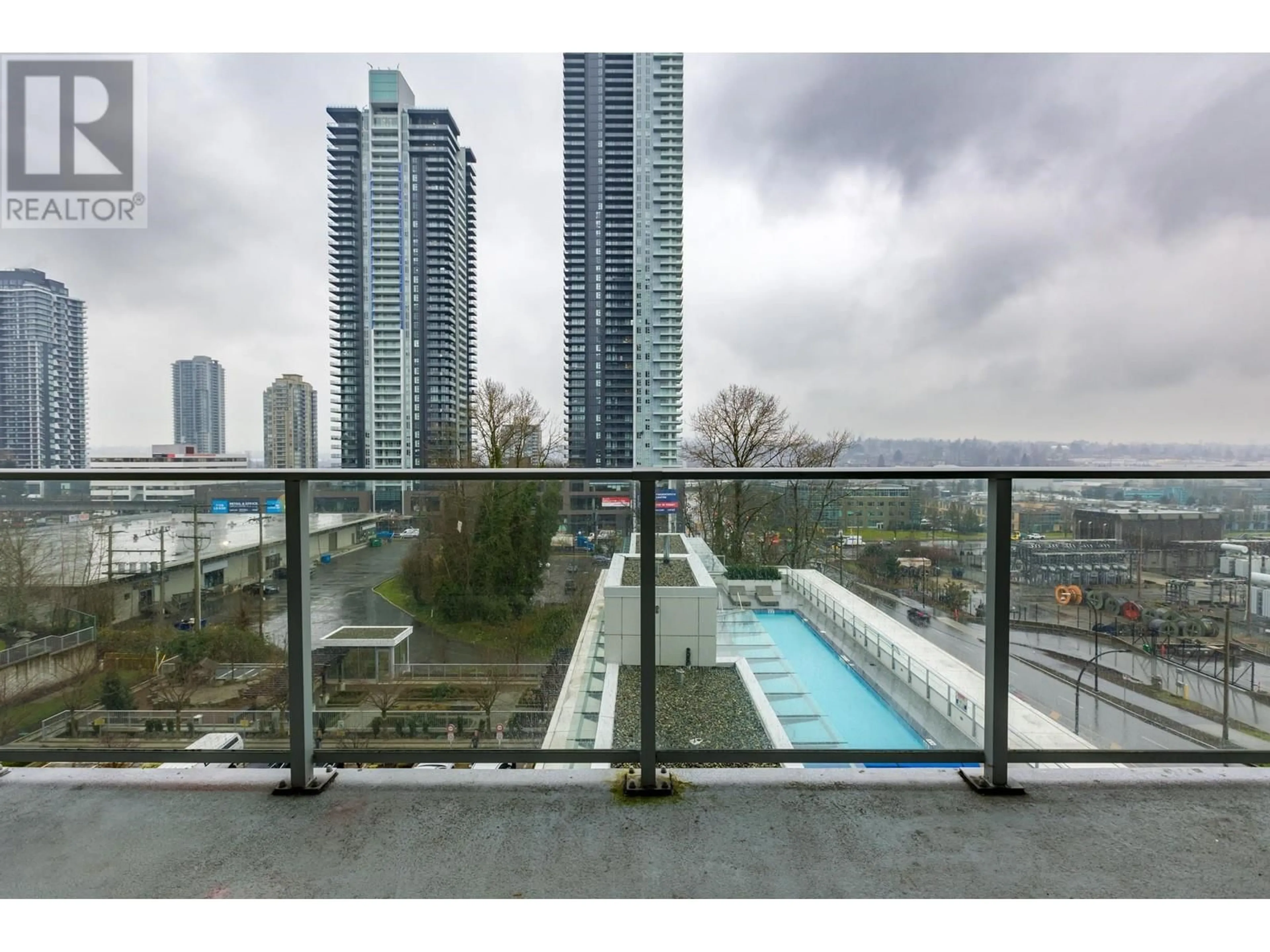 Balcony in the apartment, city buildings view from balcony for 606 1888 GILMORE AVENUE, Burnaby British Columbia V5C0L2