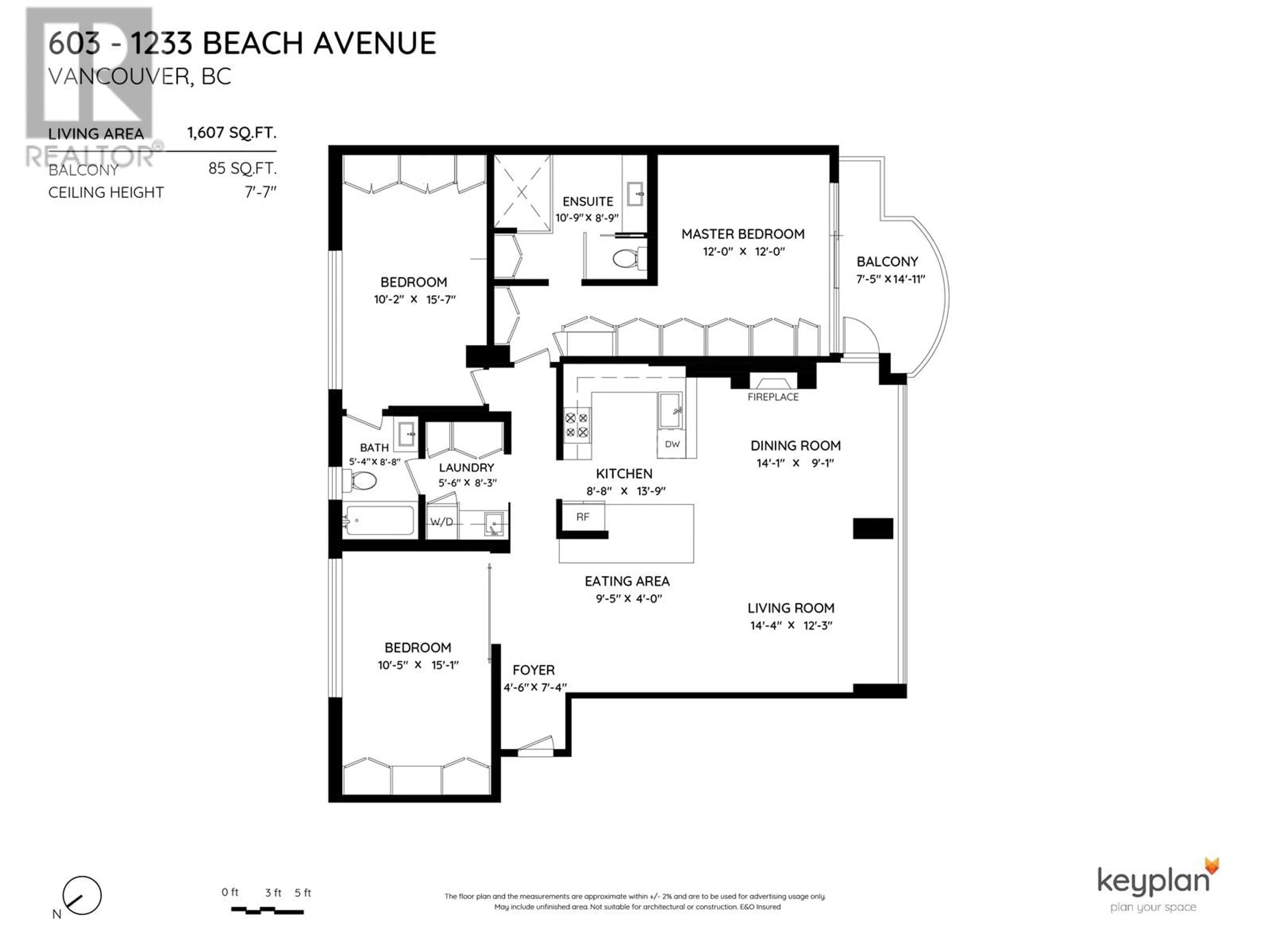 Floor plan for 603 1233 BEACH AVENUE, Vancouver British Columbia V6E1V4