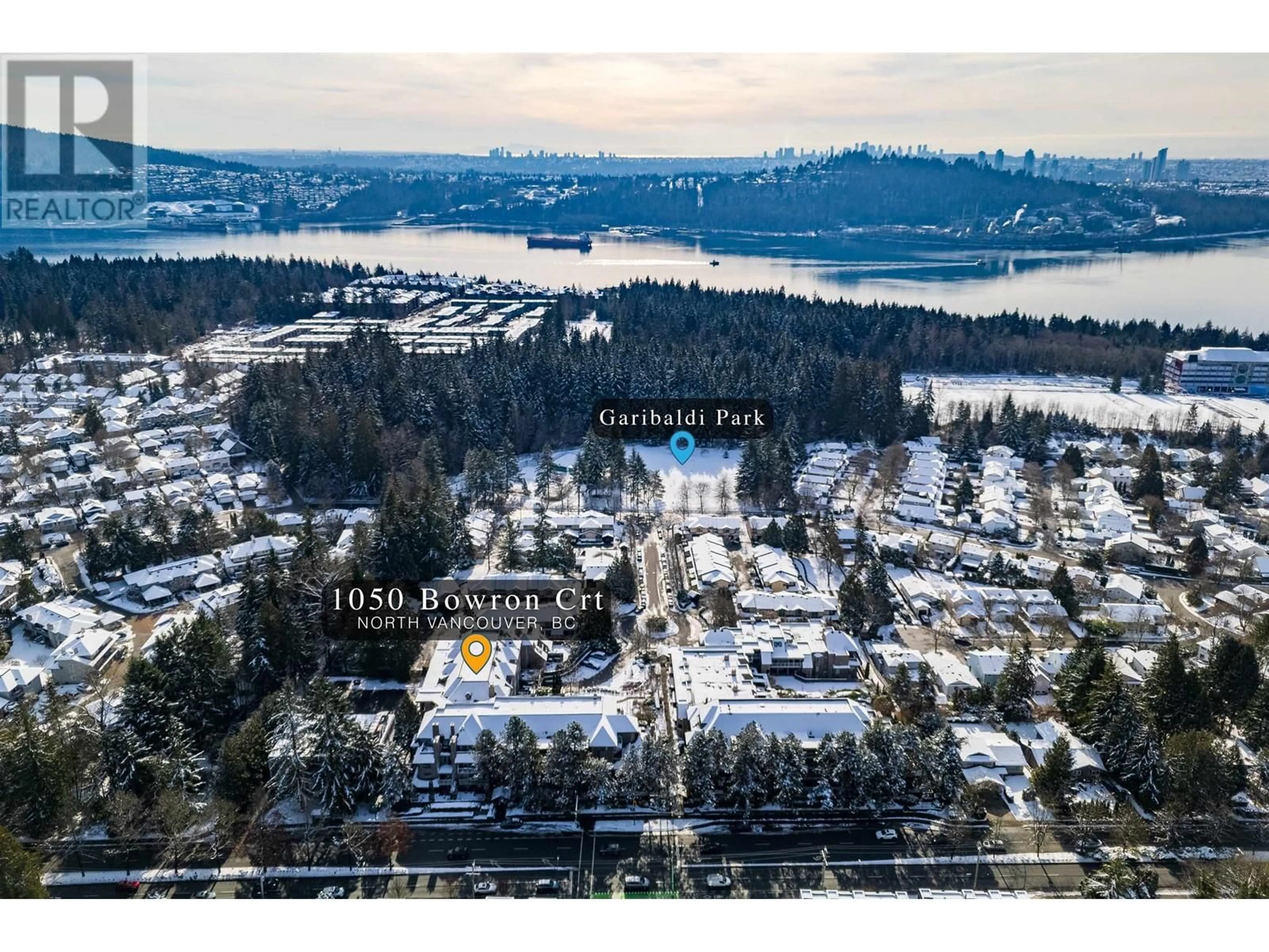 A pic from outside/outdoor area/front of a property/back of a property/a pic from drone, water/lake/river/ocean view for 307 1050 BOWRON COURT, North Vancouver British Columbia V7H2X6