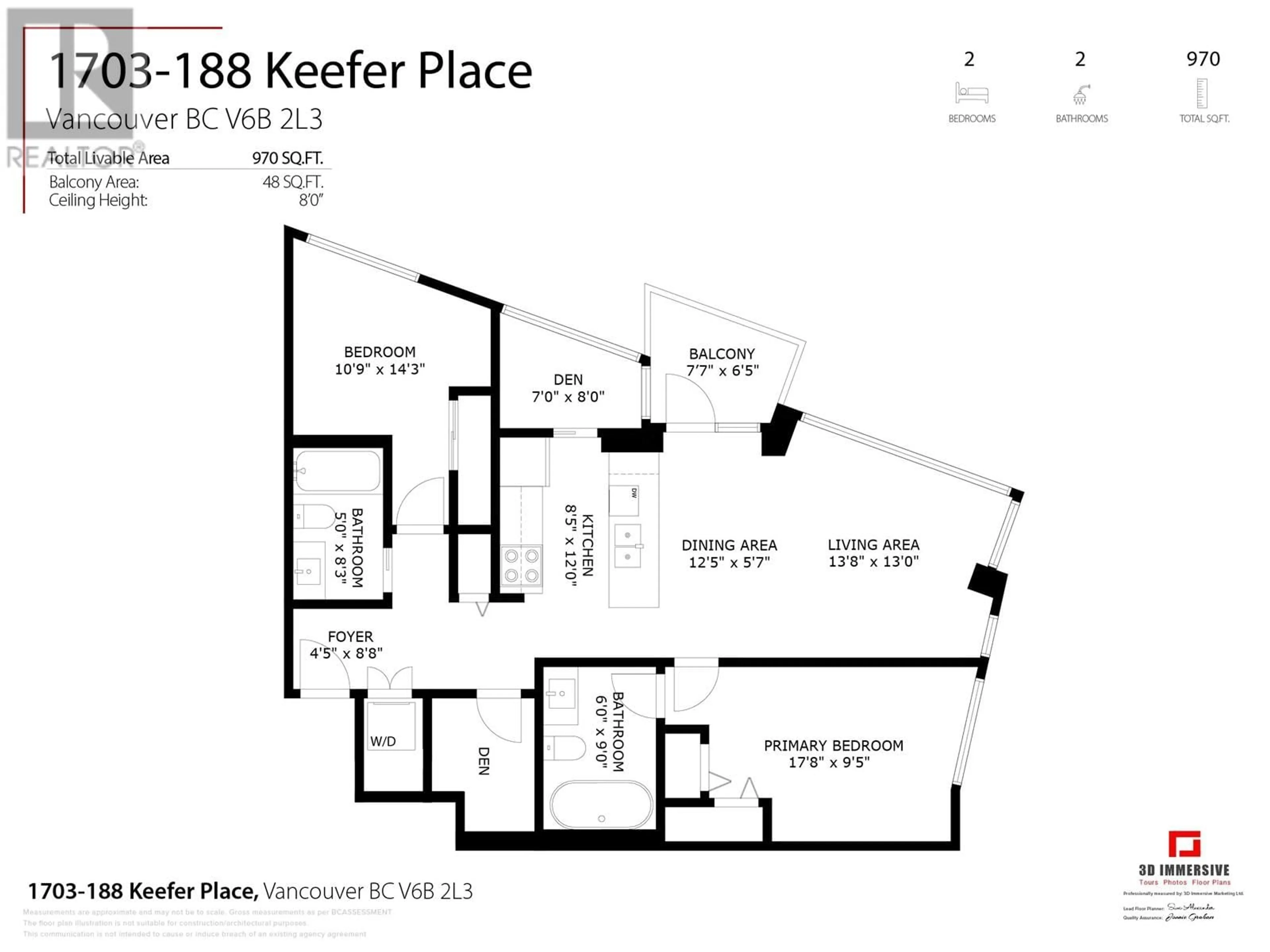 Floor plan for 1703 - 188 KEEFER PLACE, Vancouver British Columbia V6B0J1