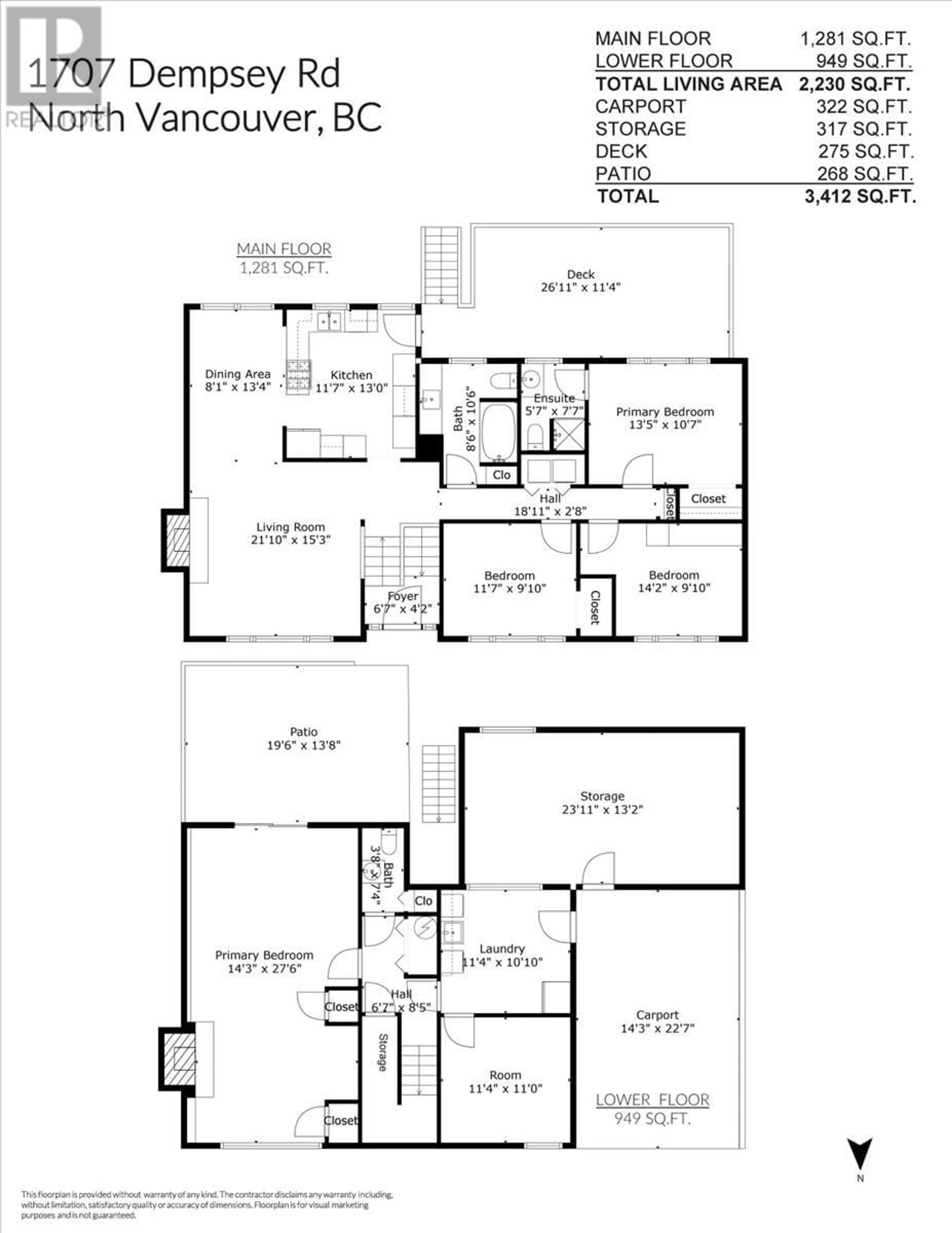 Floor plan for 1707 DEMPSEY ROAD, North Vancouver British Columbia V7K1T2