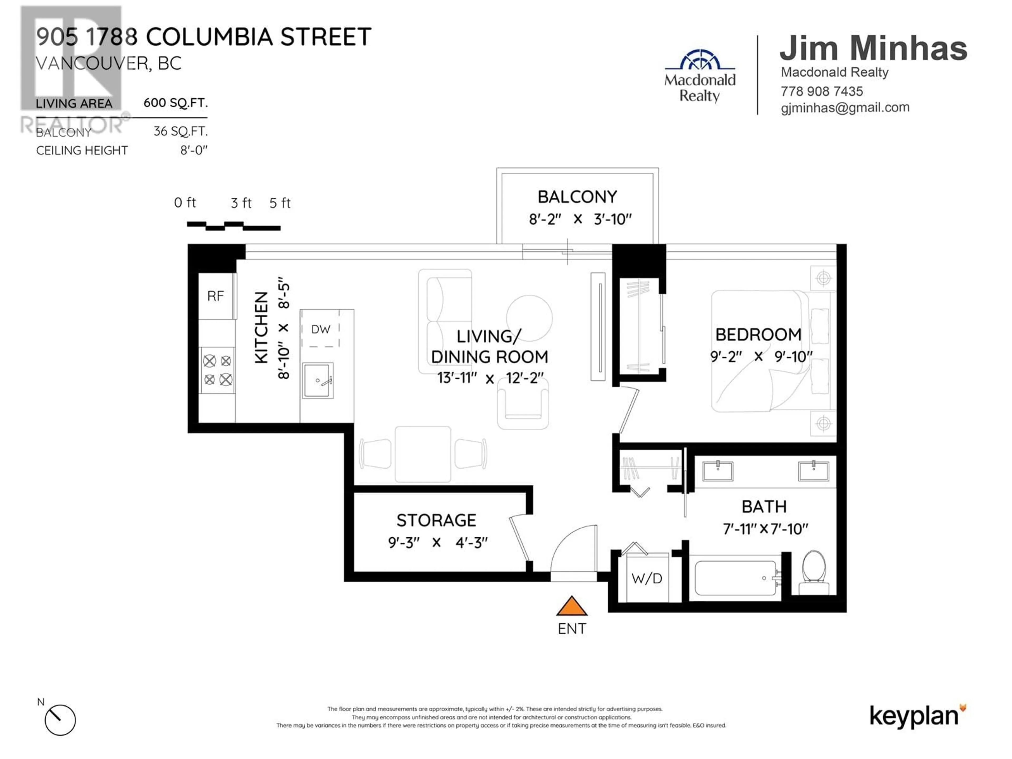 Floor plan for 905 1788 COLUMBIA STREET, Vancouver British Columbia V5Y0L7