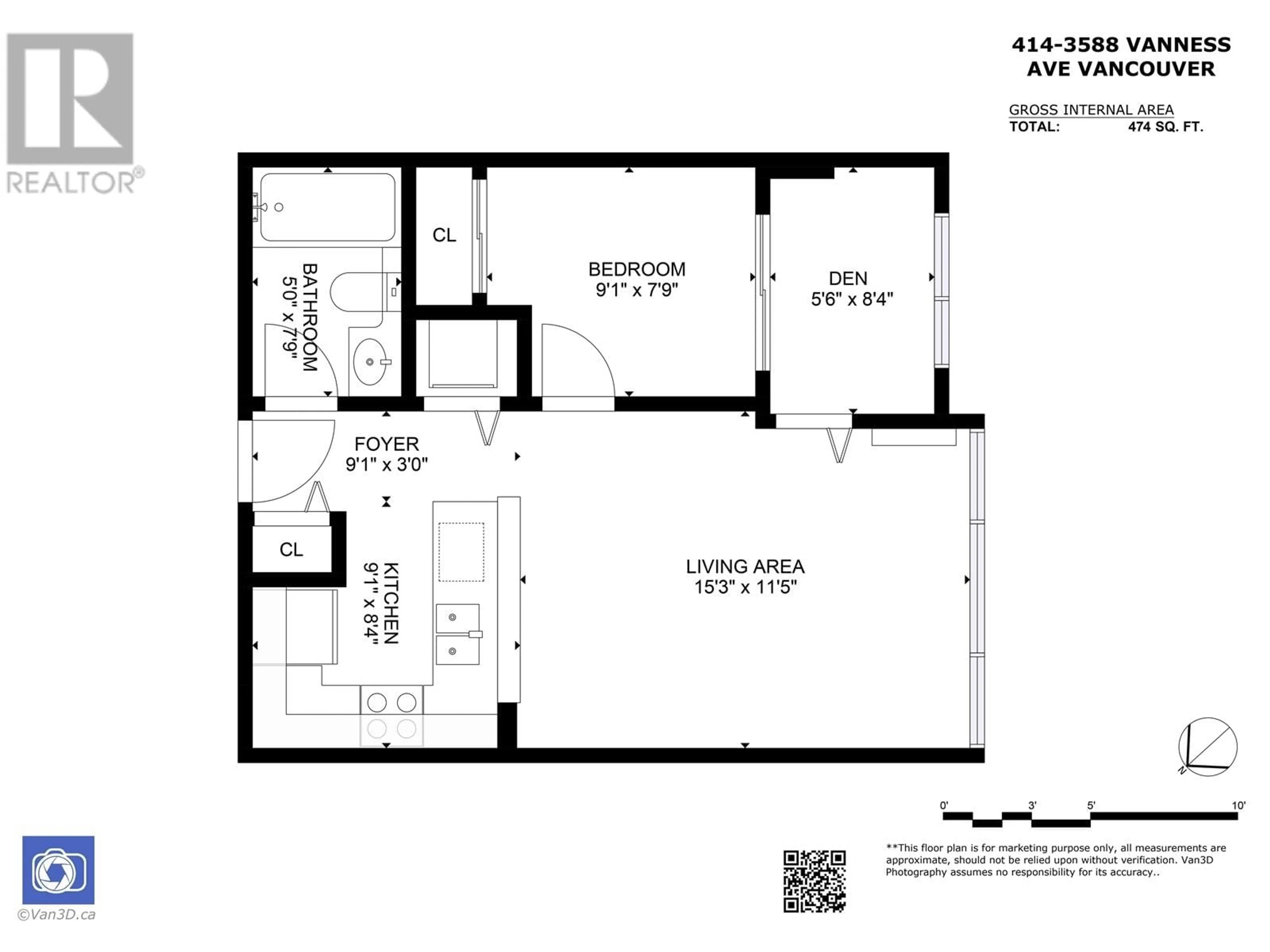 Floor plan for 414 3588 VANNESS AVENUE, Vancouver British Columbia V5R6E9