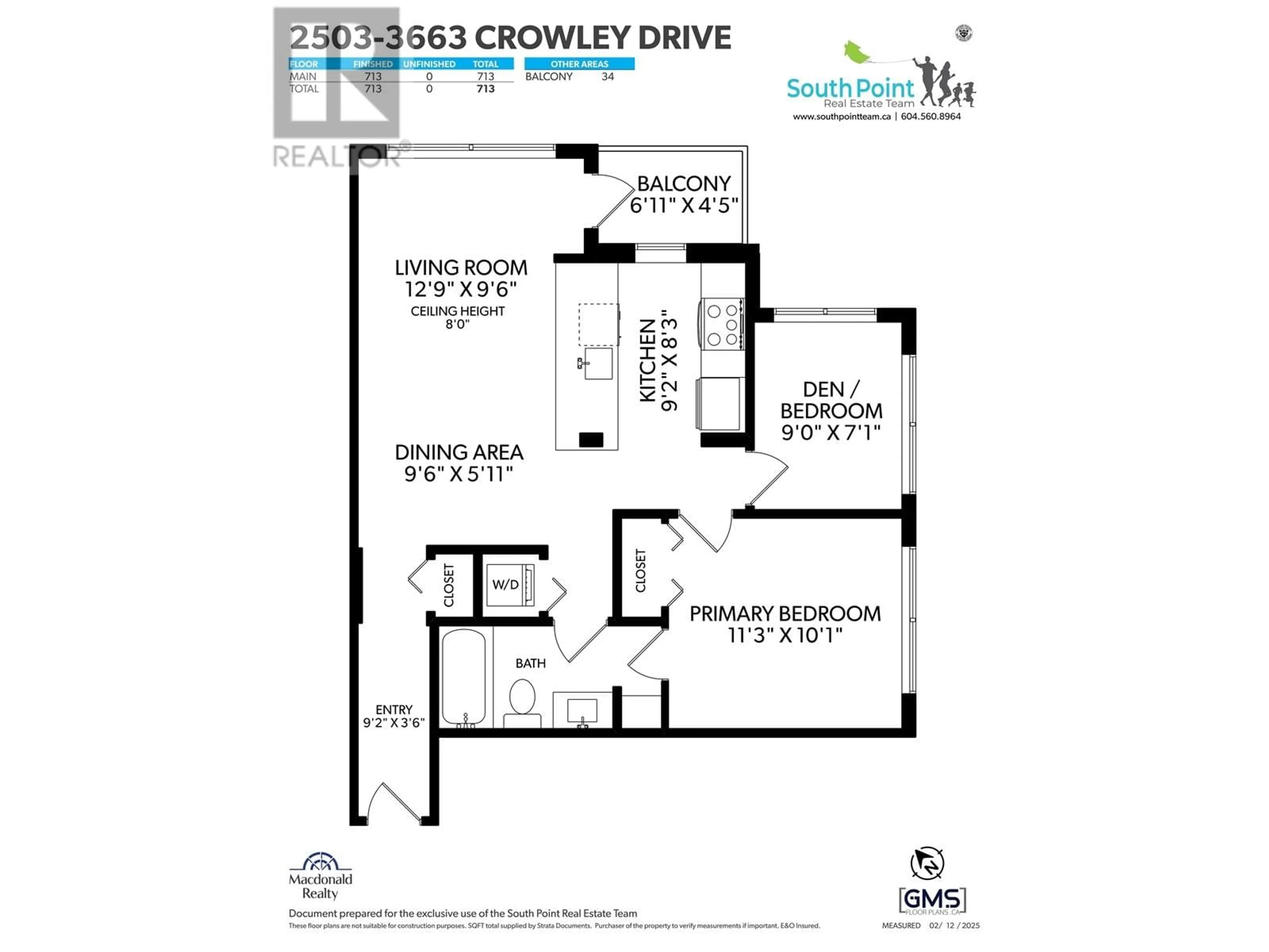 Floor plan for #2503 3663 CROWLEY DRIVE, Vancouver British Columbia V5R6H4