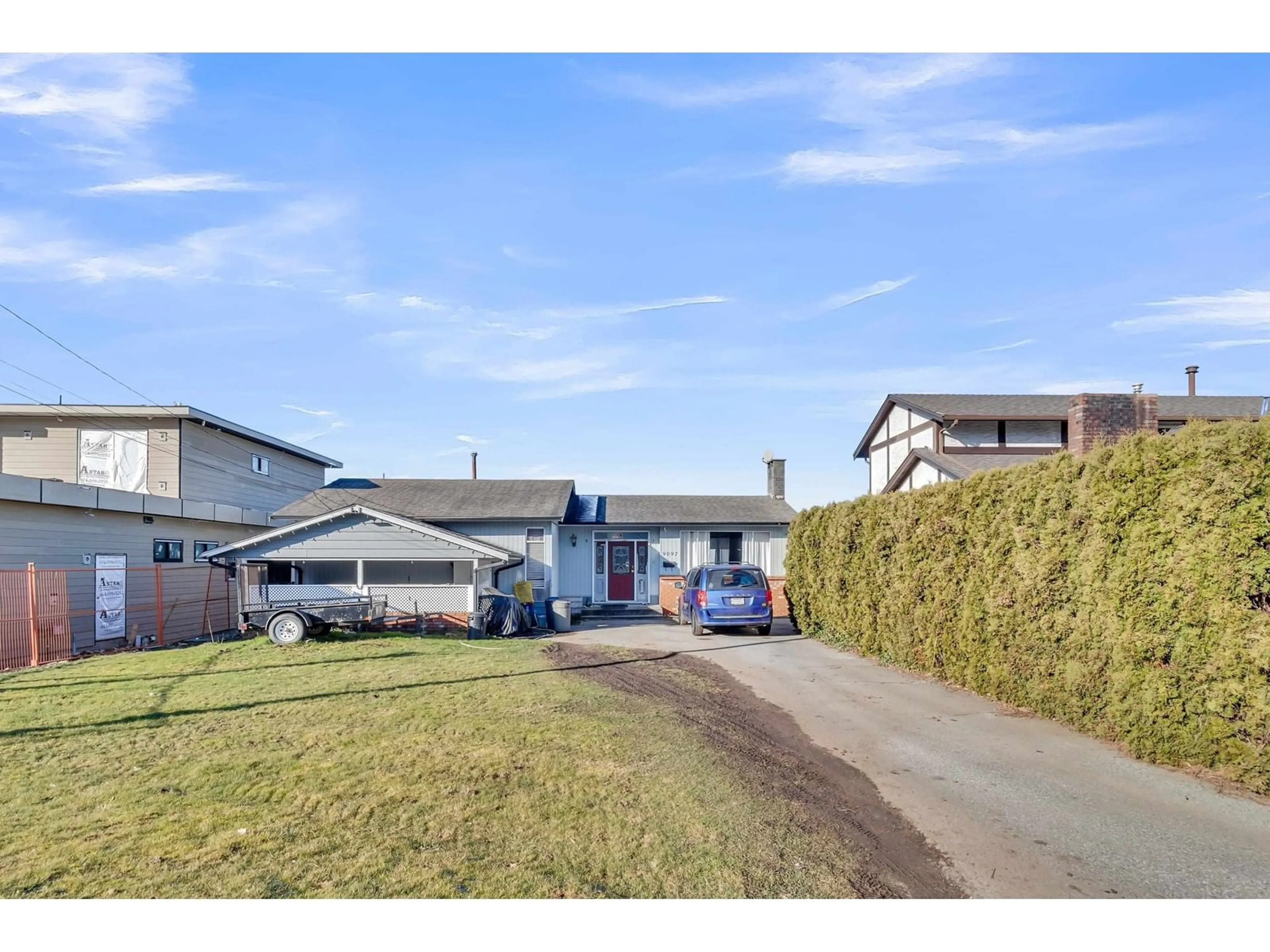 A pic from outside/outdoor area/front of a property/back of a property/a pic from drone, street for 9097 112 STREET, Delta British Columbia V4C2X7