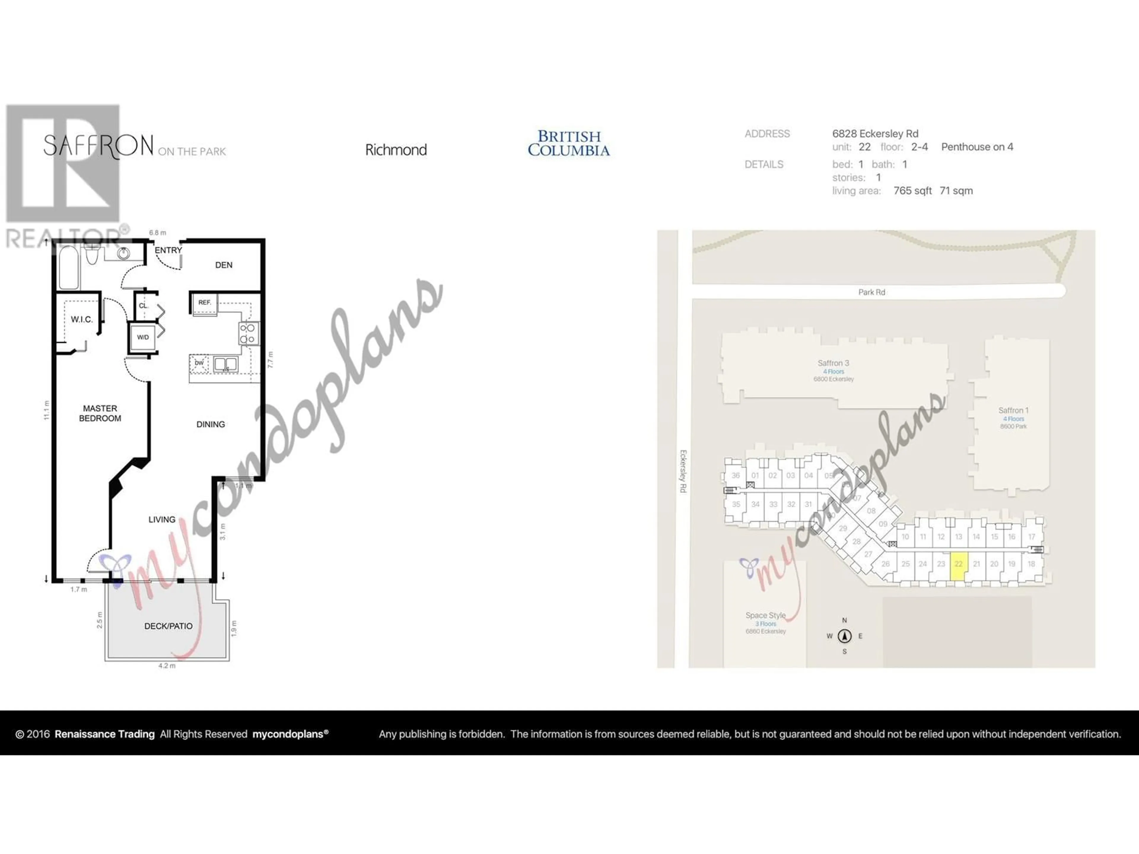 Floor plan for 422 6828 ECKERSLEY ROAD, Richmond British Columbia V6Y0E8