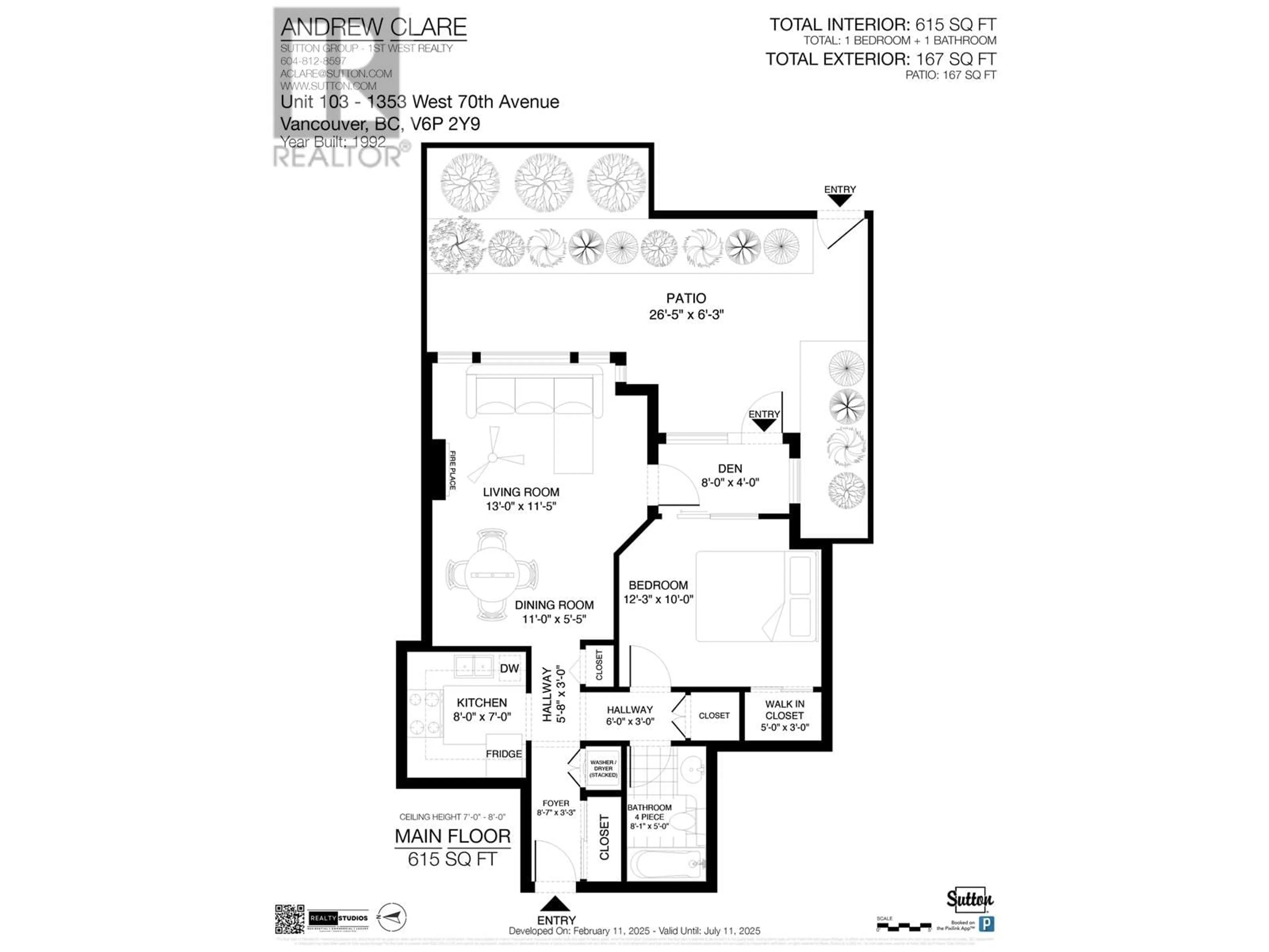 Floor plan for 103 1353 W 70TH AVENUE, Vancouver British Columbia V6P2Y9