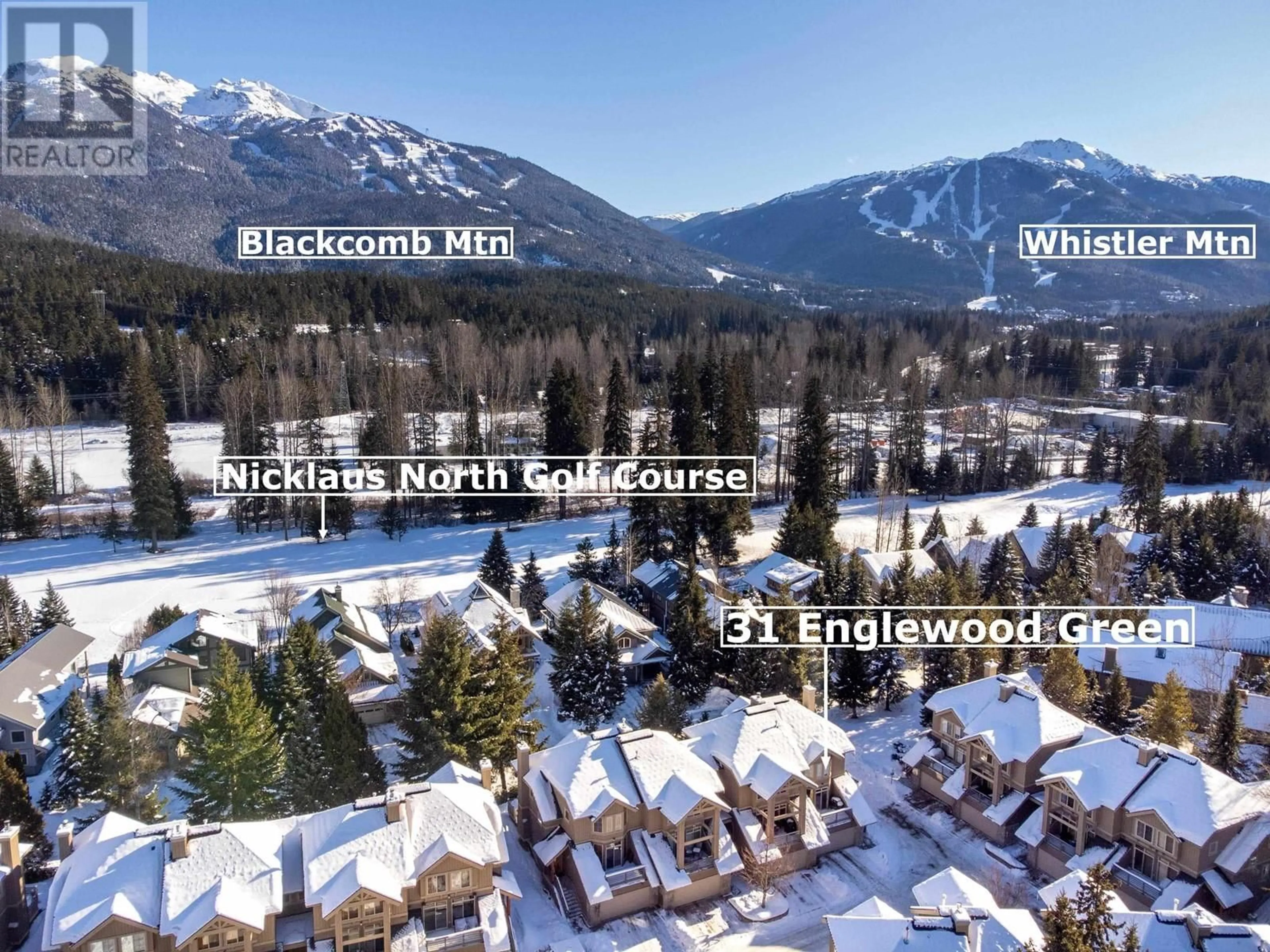 A pic from outside/outdoor area/front of a property/back of a property/a pic from drone, mountain view for 31 8030 NICKLAUS NORTH BOULEVARD, Whistler British Columbia V8E1J7