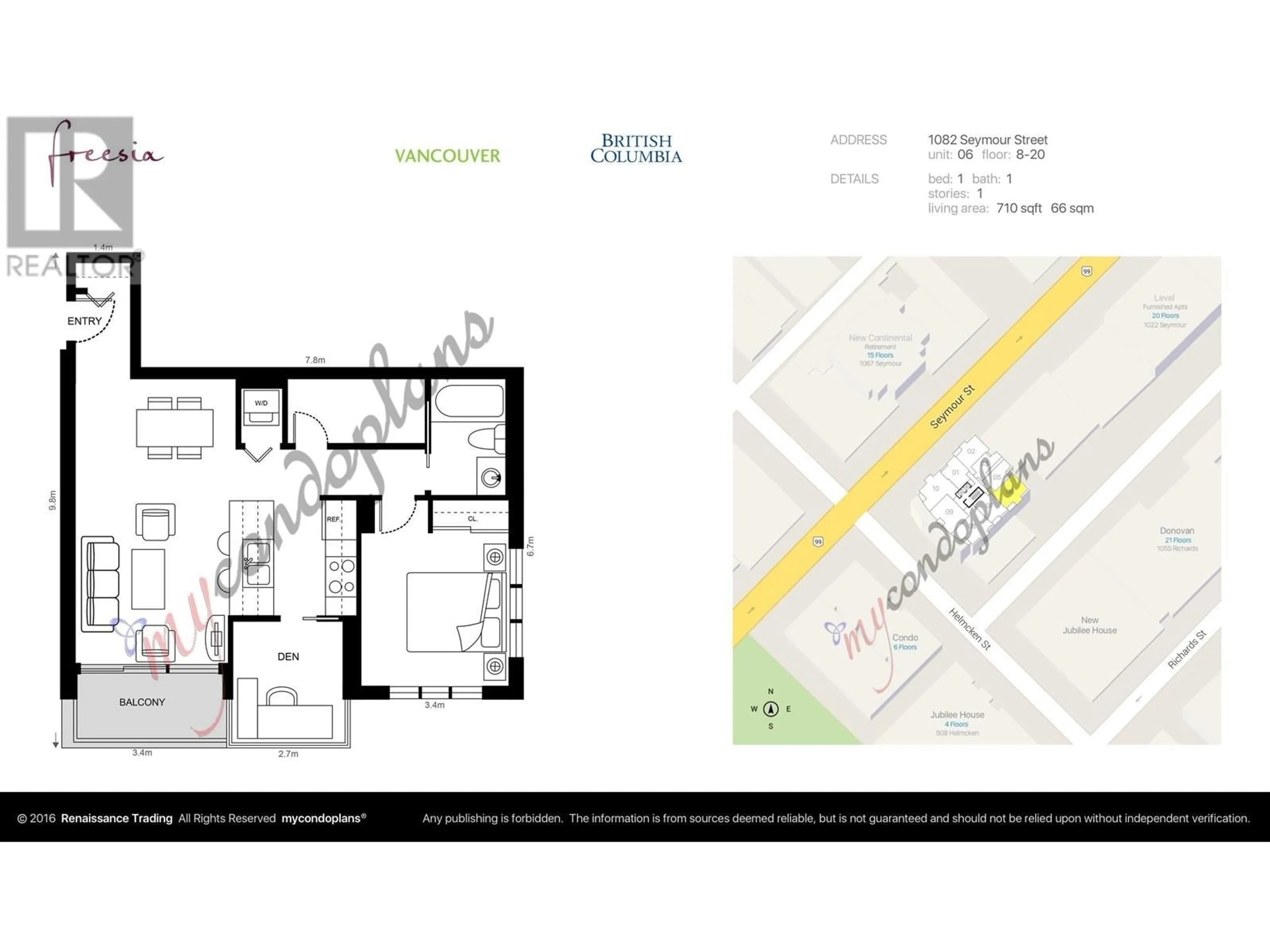 Floor plan for 1606 1082 SEYMOUR STREET, Vancouver British Columbia V6B1X9