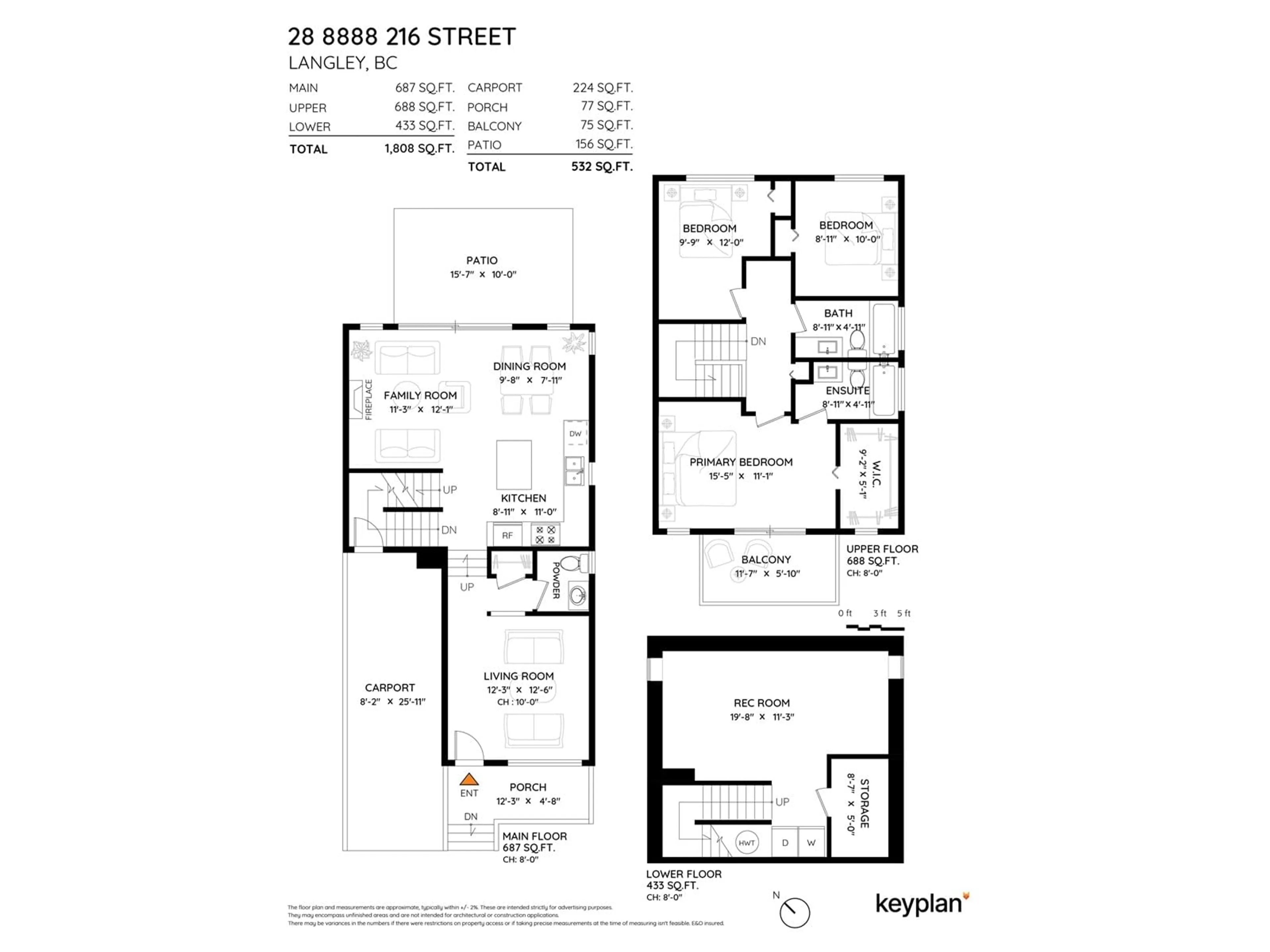 Floor plan for 28 8888 216 STREET, Langley British Columbia V1M3Z5