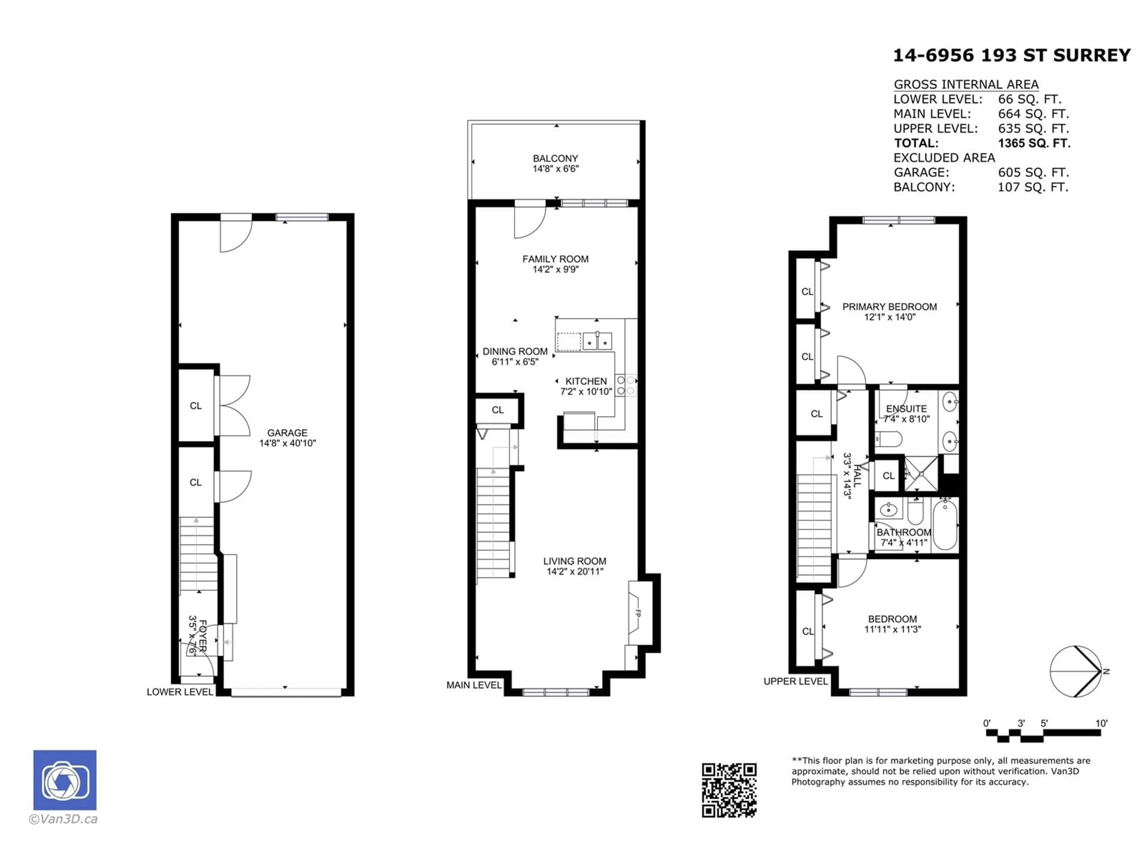 Floor plan for 14 6956 193 STREET, Surrey British Columbia V4N6E7