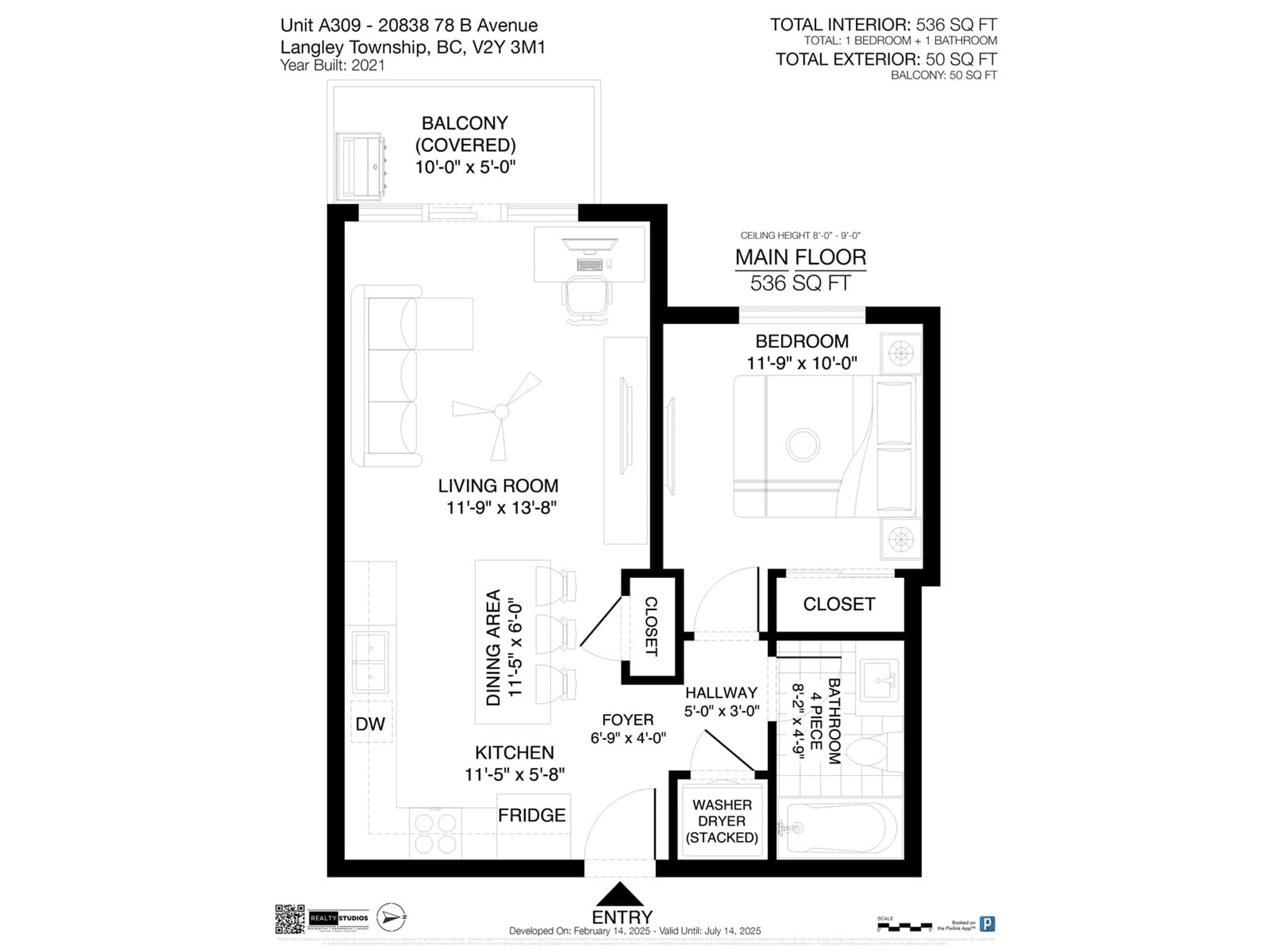 Floor plan for A309 20838 78B AVENUE, Langley British Columbia V2Y3M1